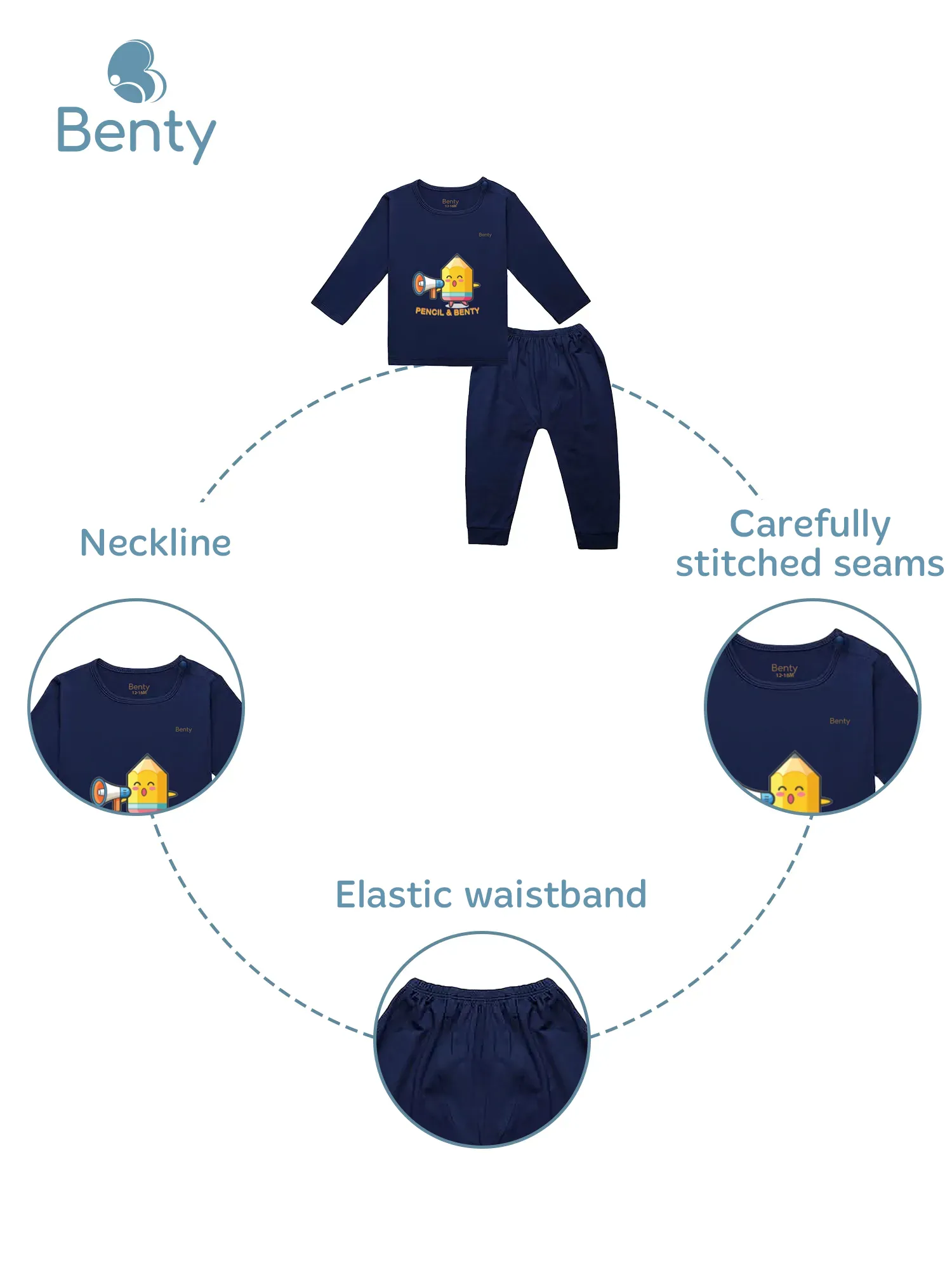 BENTY BT030 Baby Long-Sleeve Shoulder-Snap Set