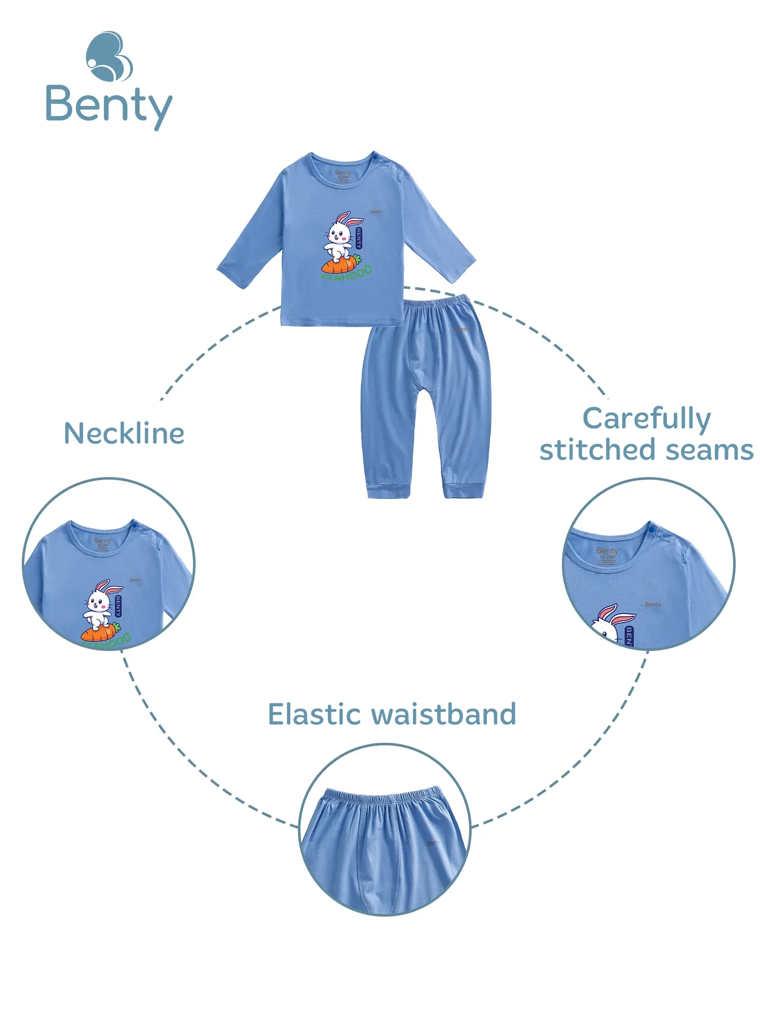 BENTY BT013 Premium Baby Long-Sleeve Shoulder-Snap Set