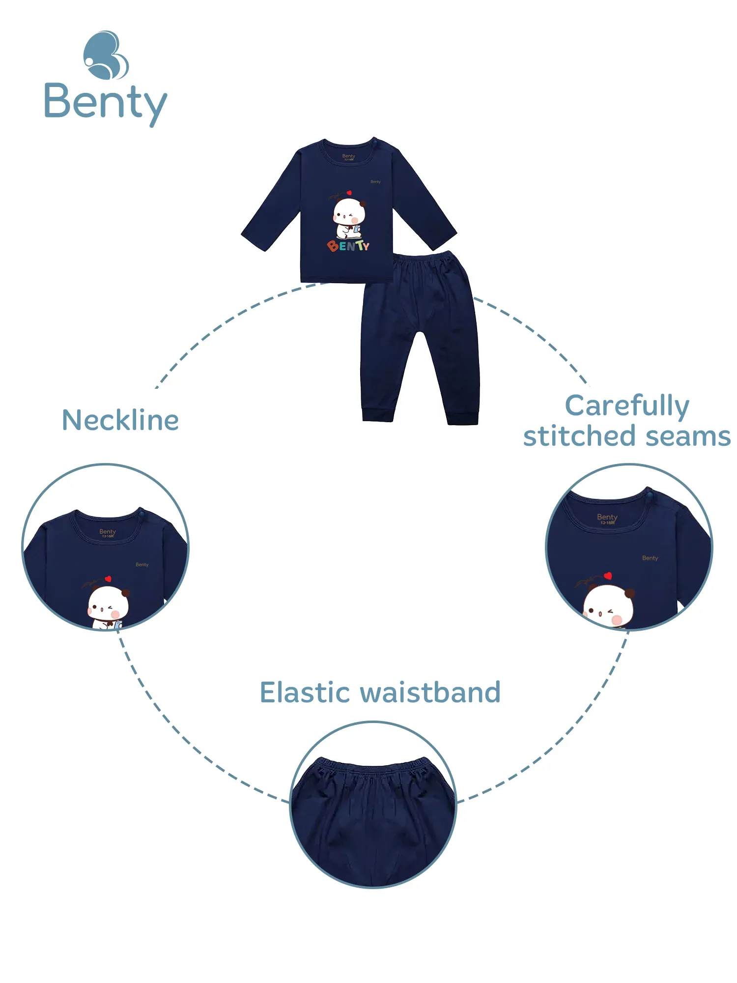 BENTY BT008 Adorable Baby Long-Sleeve Shoulder-Snap Set