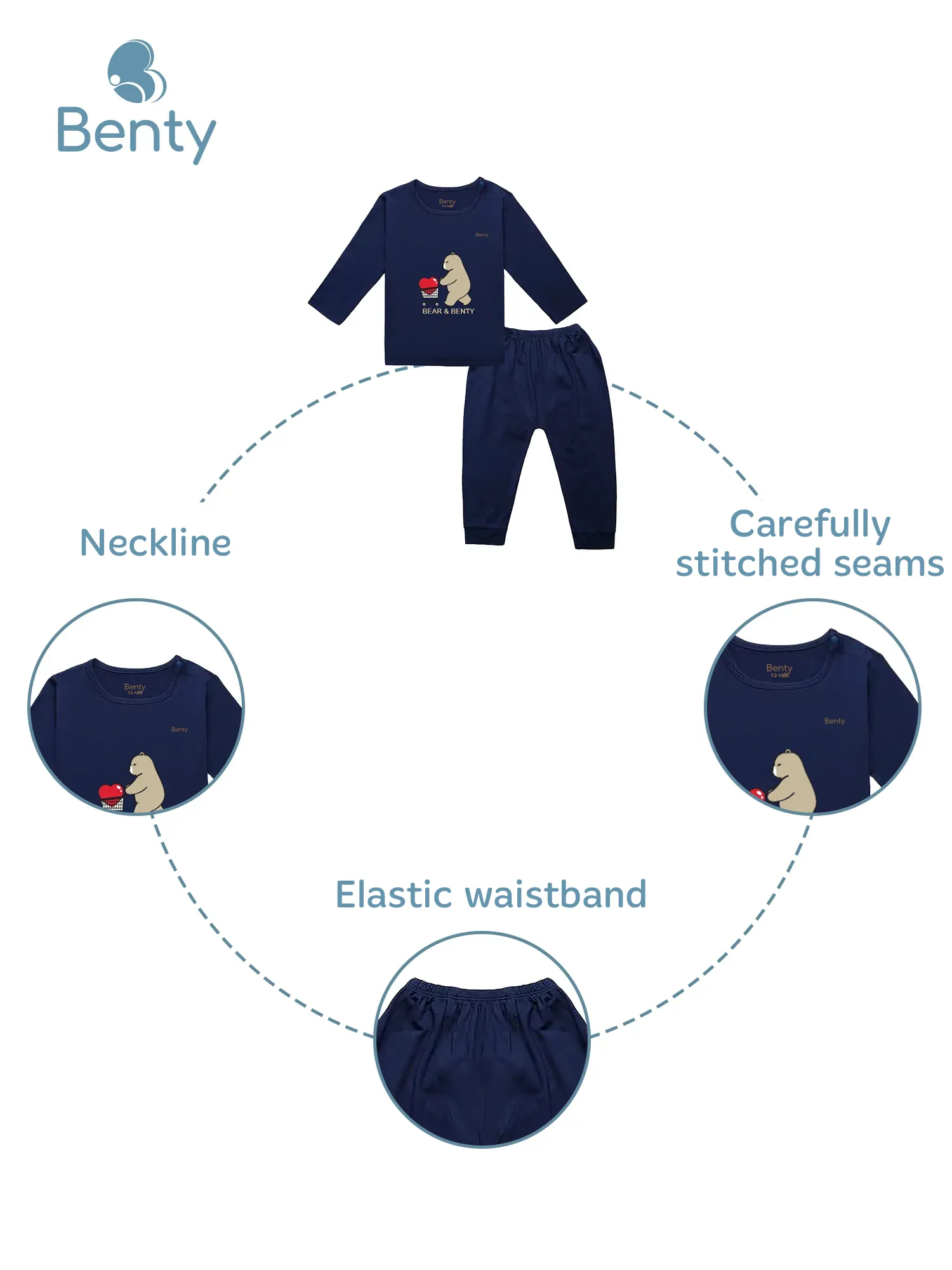 BENTY BT001 Baby Long-Sleeve Shoulder-Snap Set