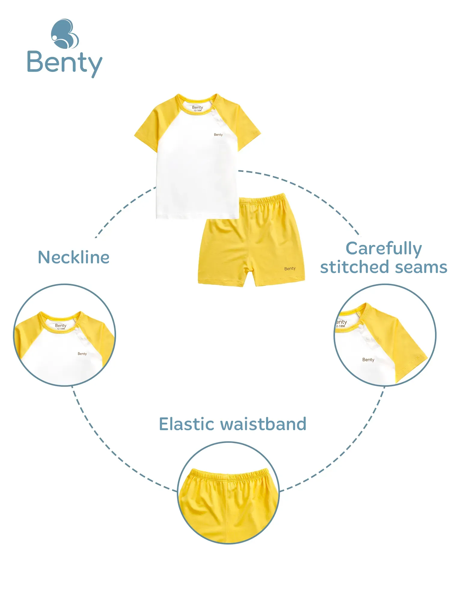 BENTY white background plain cross button short sleeve set for kids