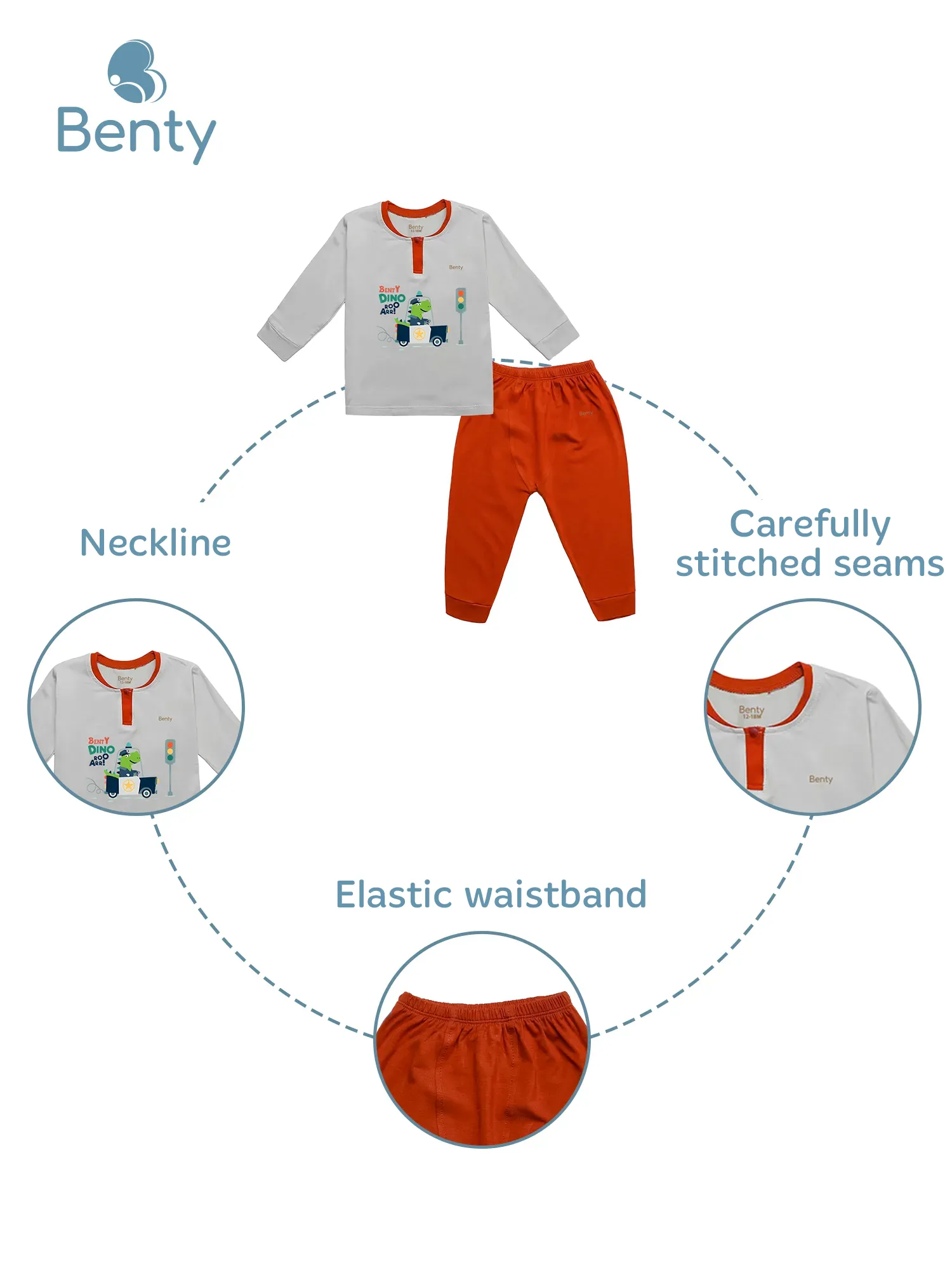 BENTY BT053 grey stand-collar antibacterial set for babies