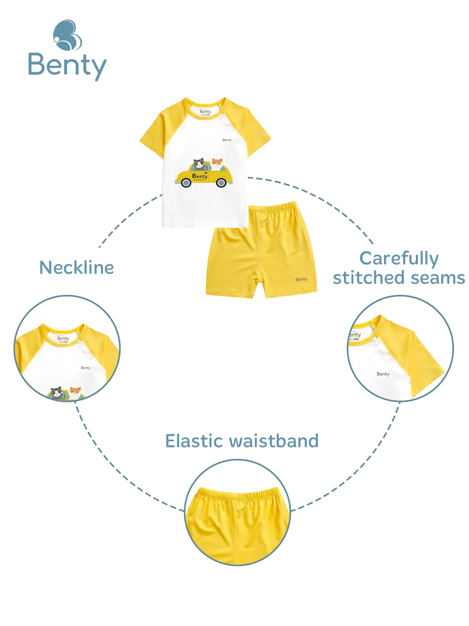 BENTY BT019 short sleeve cross button set, soft and smooth fabric