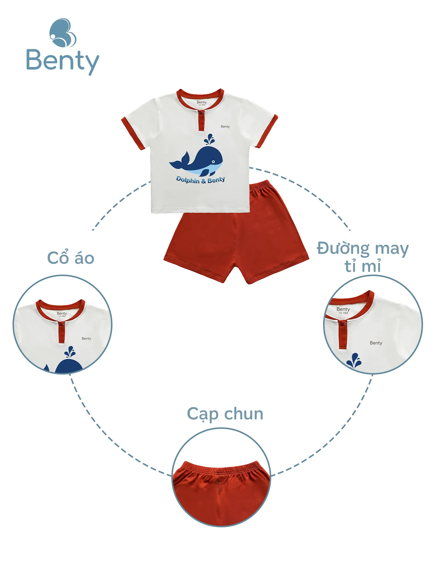 Bộ cộc tay cổ trụ in hình cá voi BENTY BT041,bộ đồ cho bé