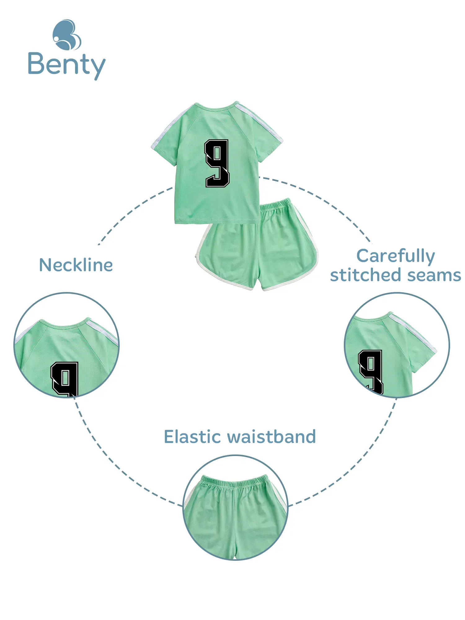 BENTY number 9 sporty button short sleeve set in black