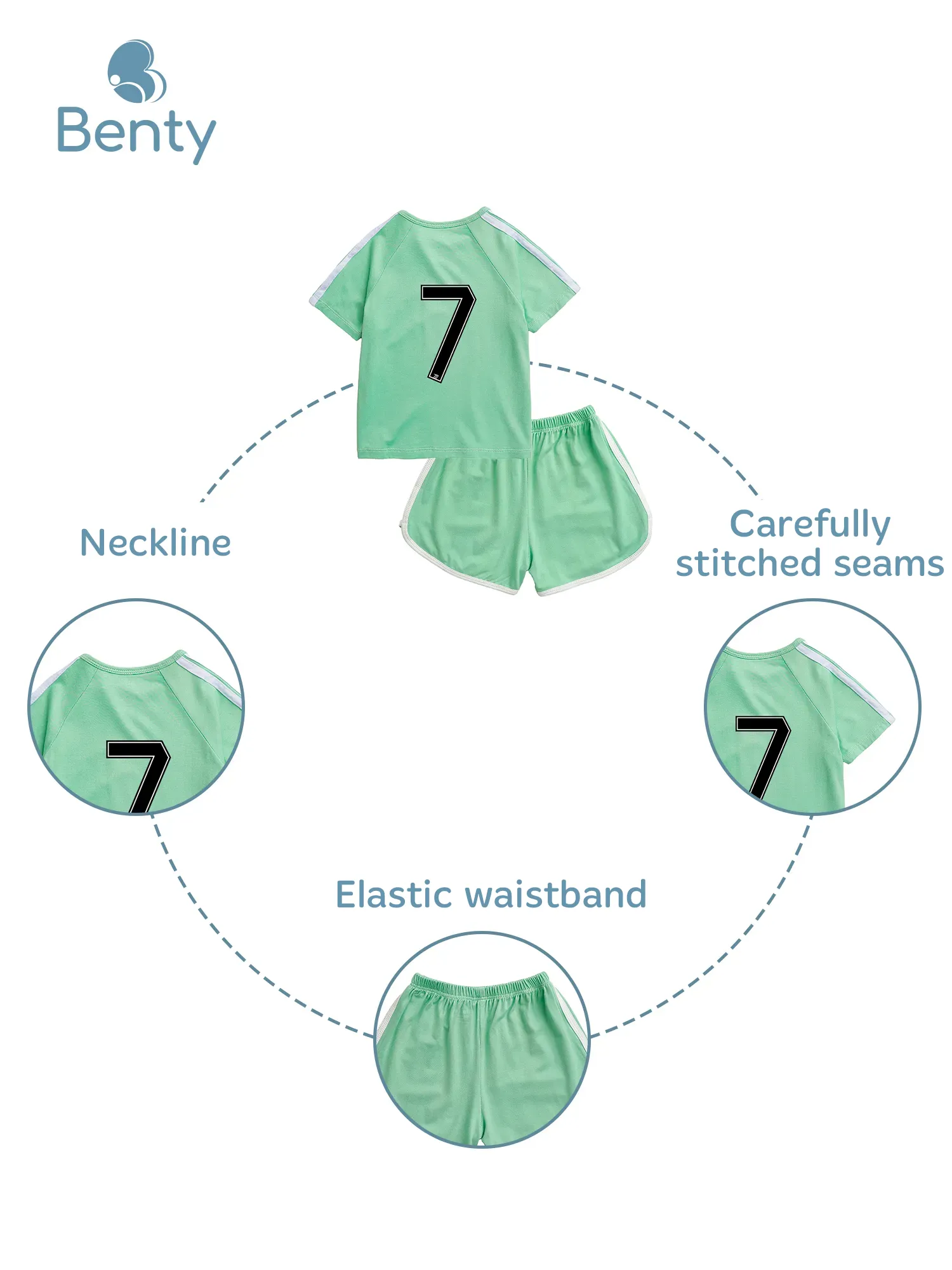 BENTY number 7 sporty short sleeve cross button set, premium fabric