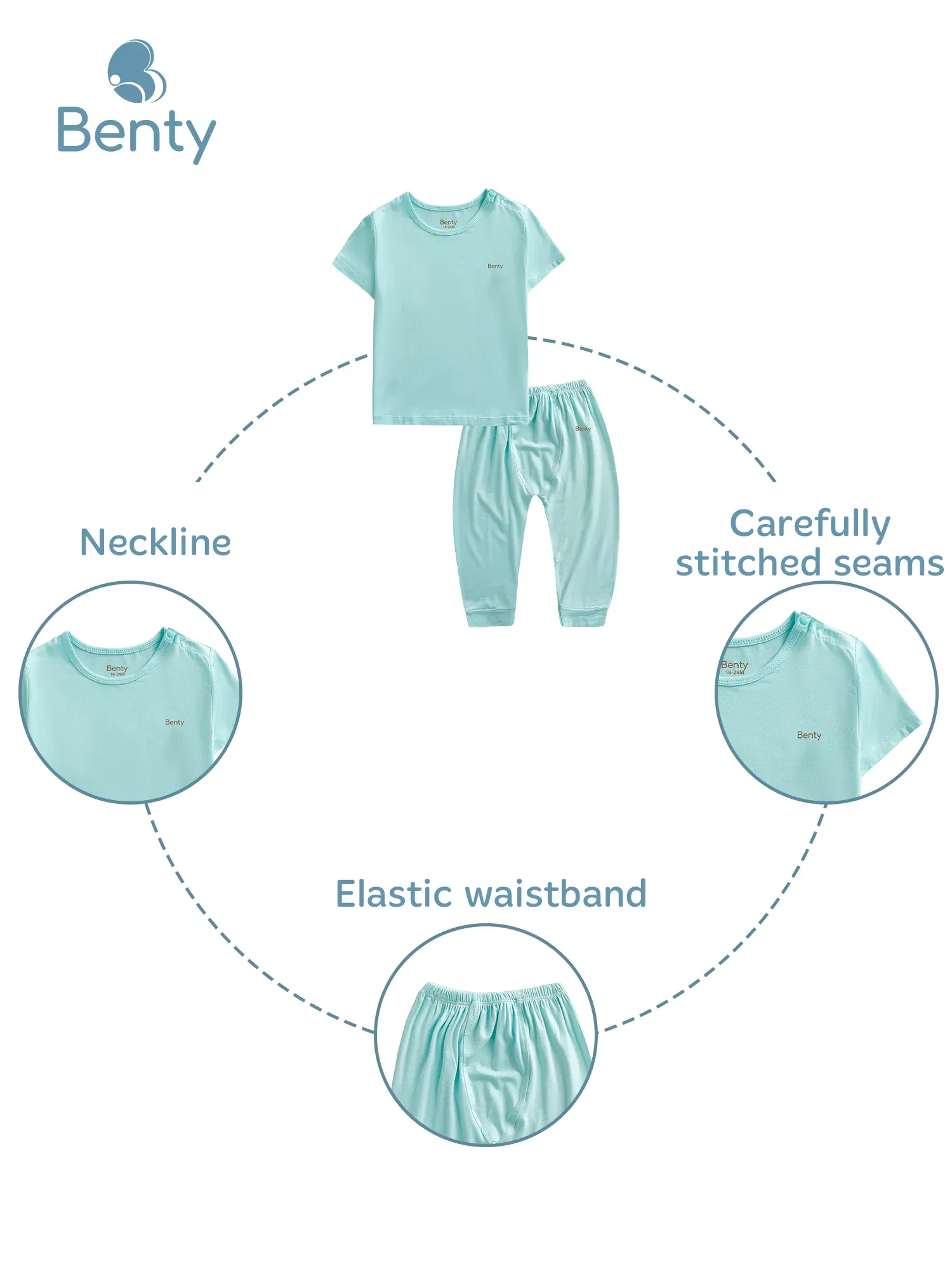 BENTY plain short sleeve and long pants set with shoulder buttons