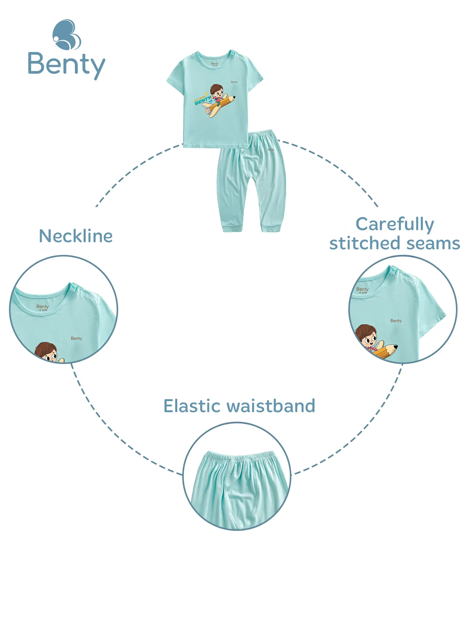 BENTY BT032 authentic kids short sleeve top and long pants set