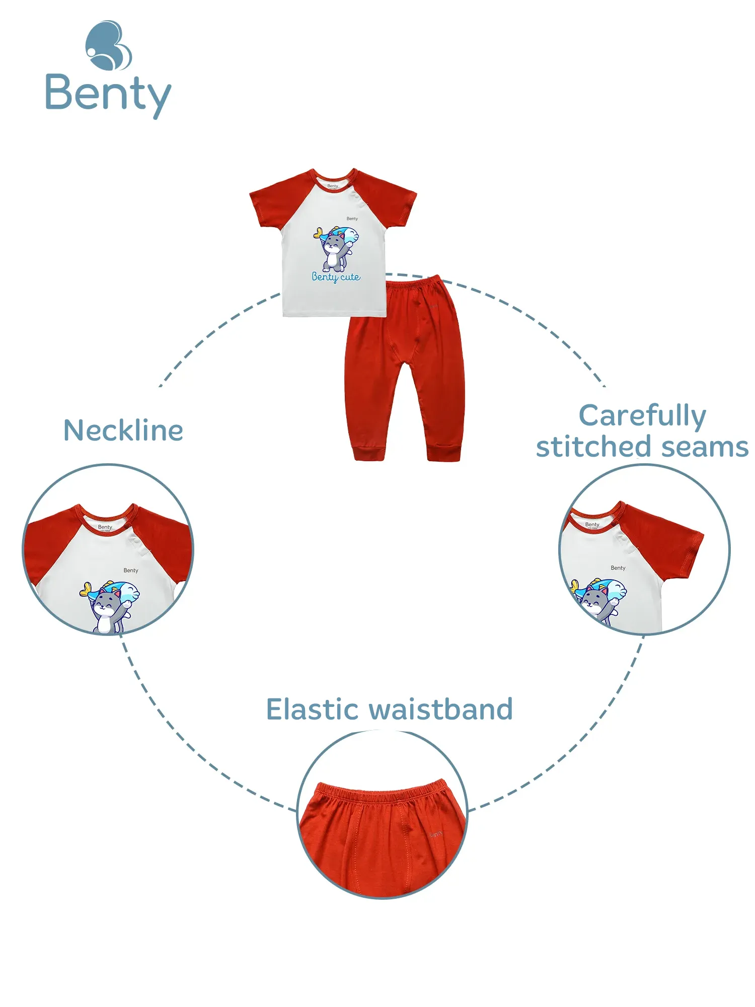 BENTY BT106 short sleeve top and long pants set cross button