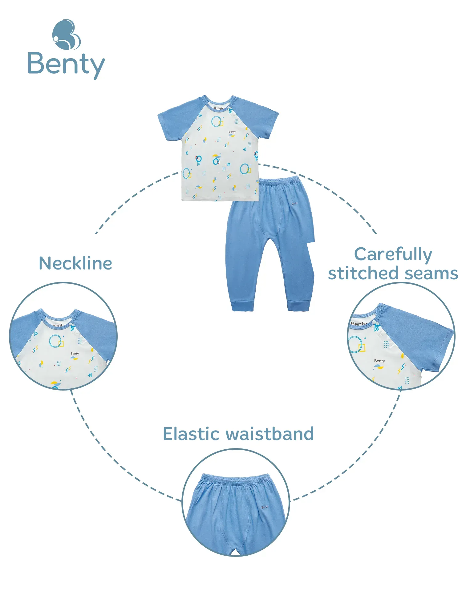 BENTY short sleeve top and long pants cross button set with prints