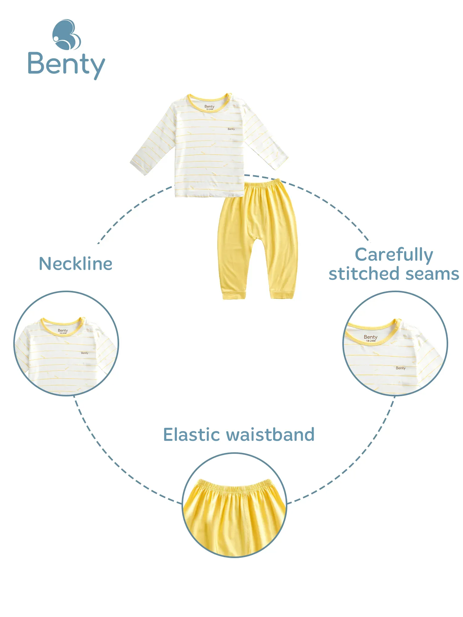 Set long-sleeve shoulder-snap top with elegant horizontal stripes BENTY