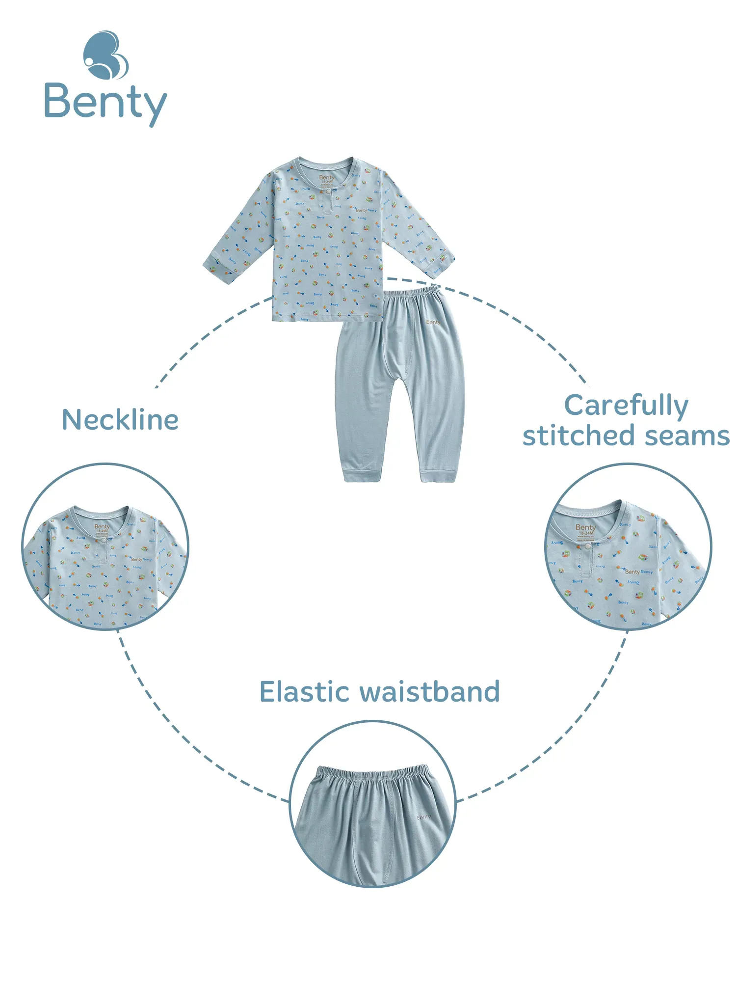 BENTY soft and smooth long-sleeve patterned polo set