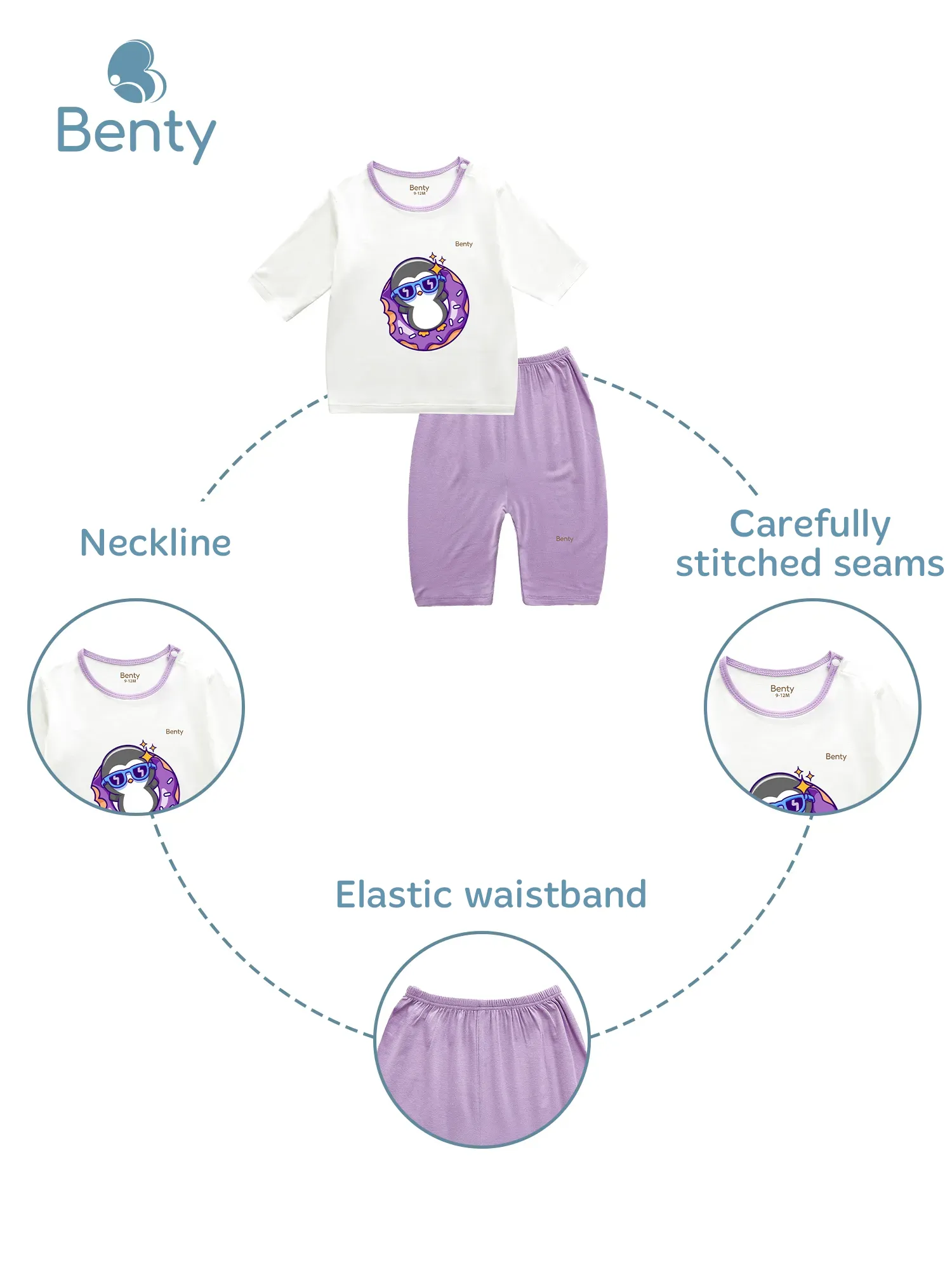 BENTY Cute print trim short set in soft, smooth fabric kids