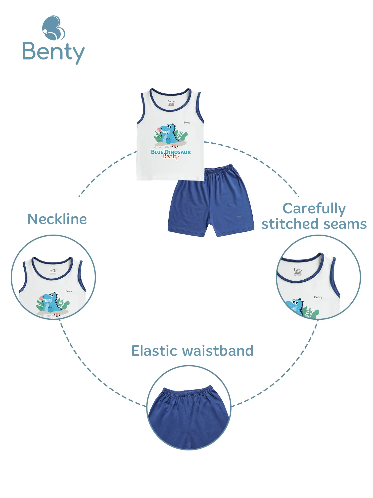 Benty BT099 printed dinosaur tank top set with trim comfortable to wear