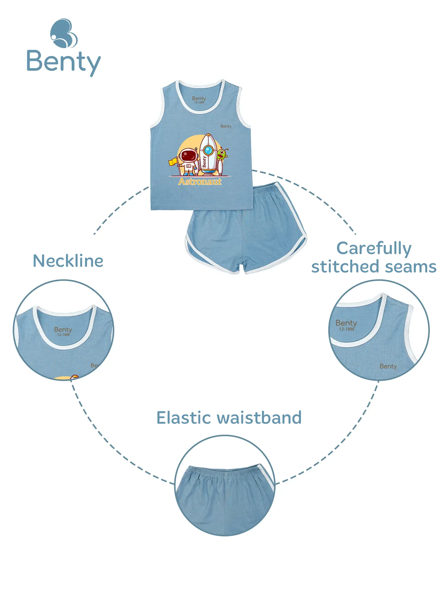 Benty BT070 tank top sport with a cheerful astronaut print for kids