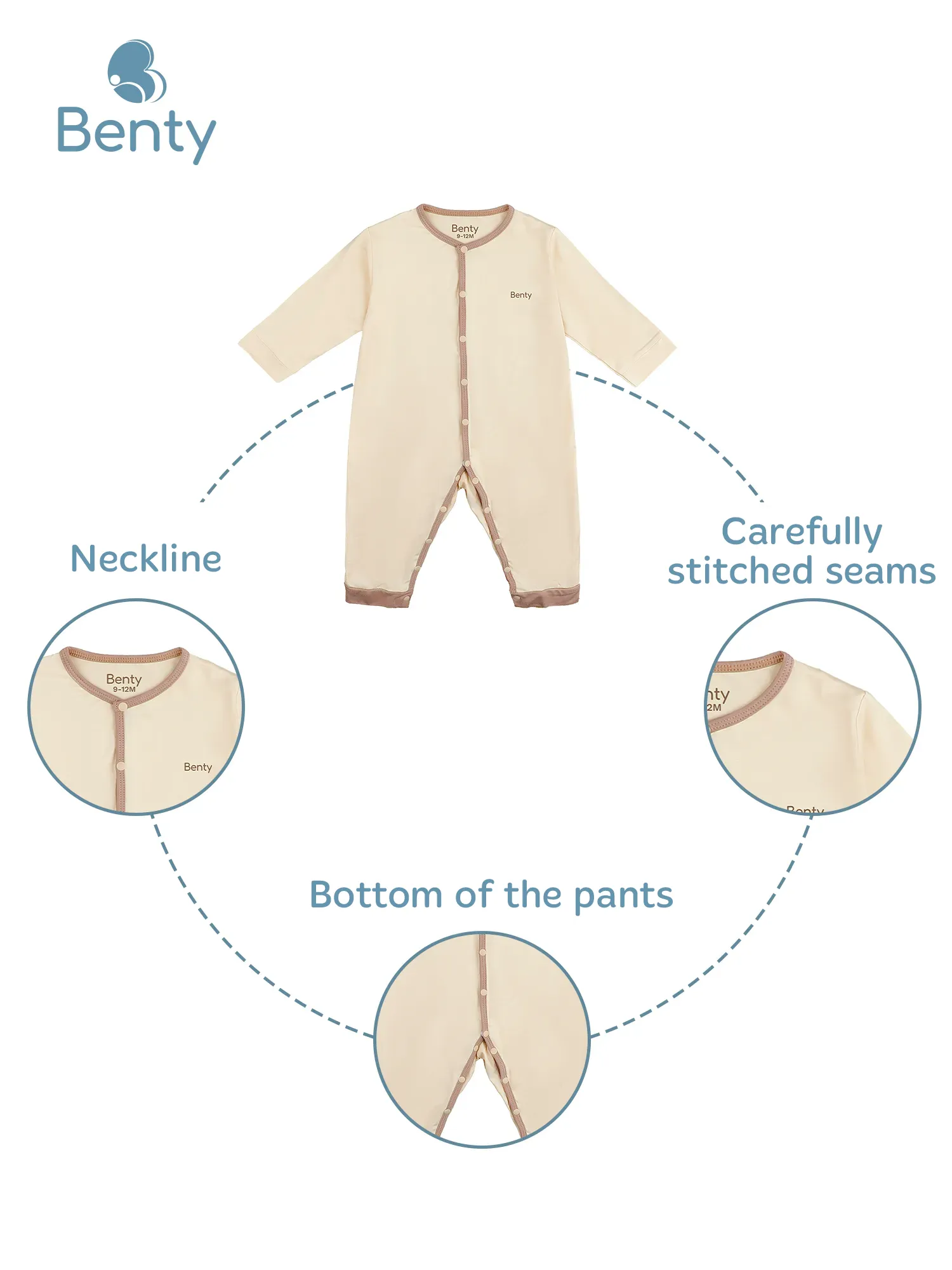 BENTY long-sleeved bodysuit with beige trim for babies
