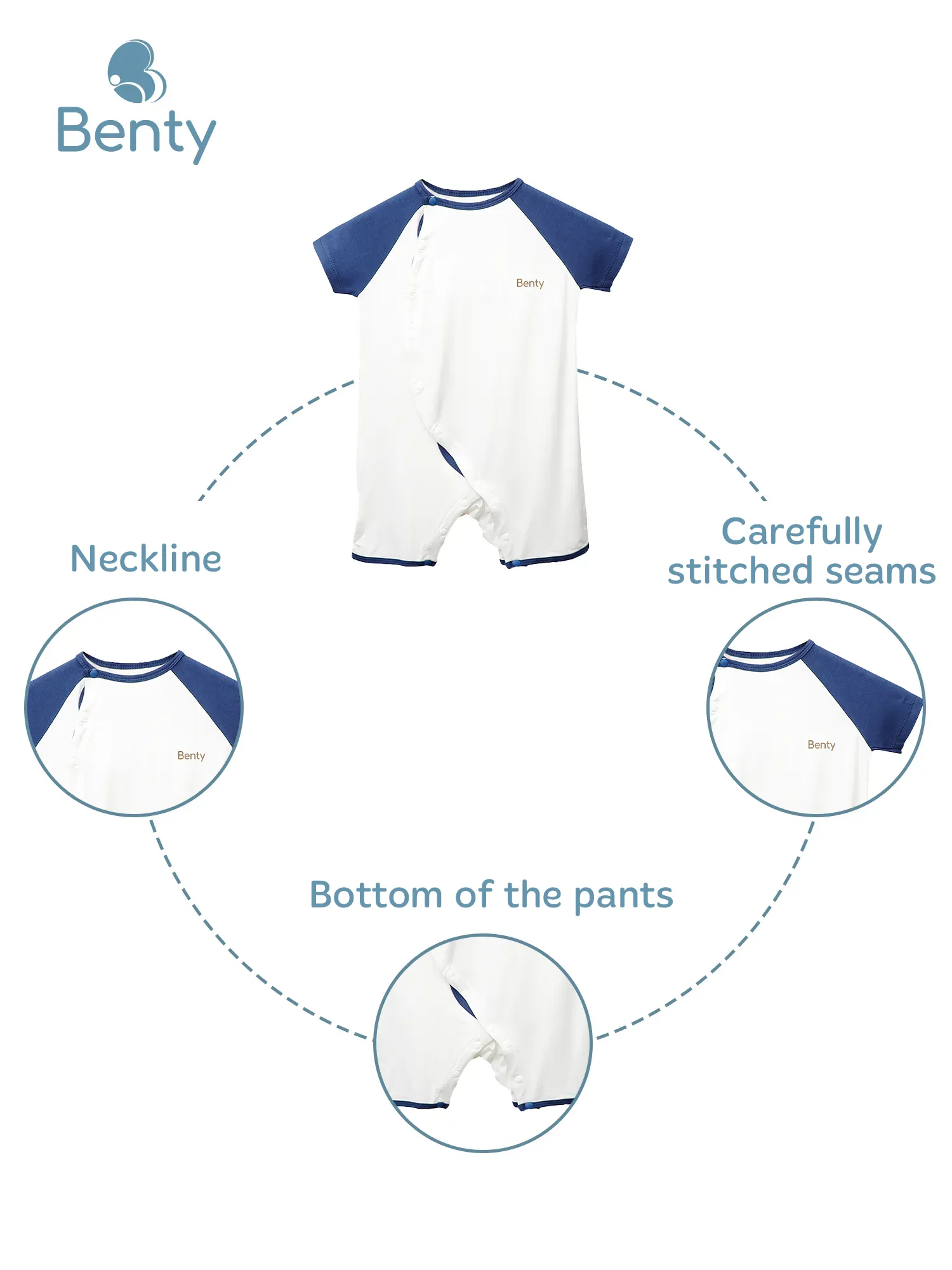 BENTY basic plain short-sleeved bodysuit with a side snap closure for babies