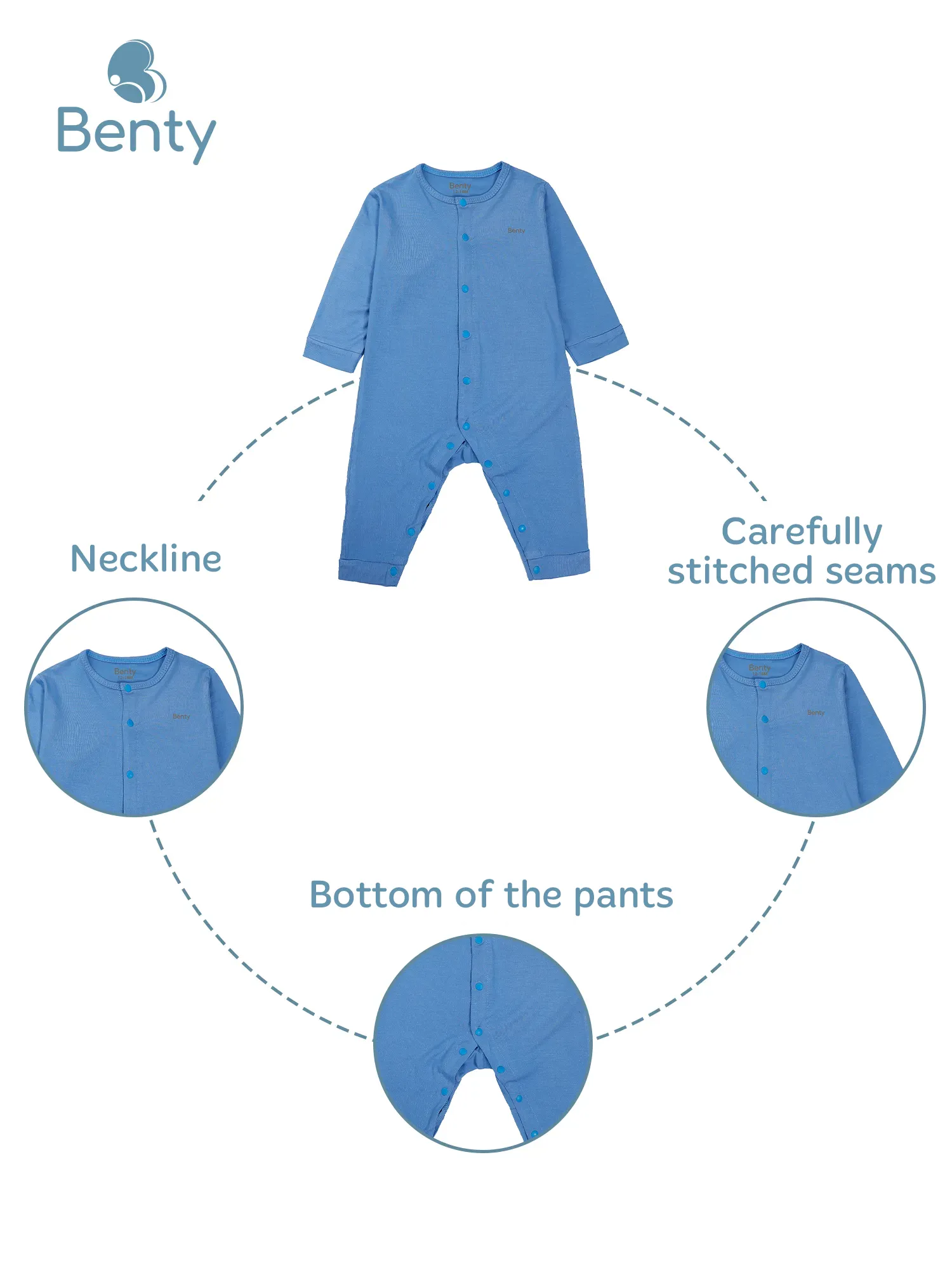 BENTY long-sleeved bodysuit, plain basic style, soft, smooth fabric