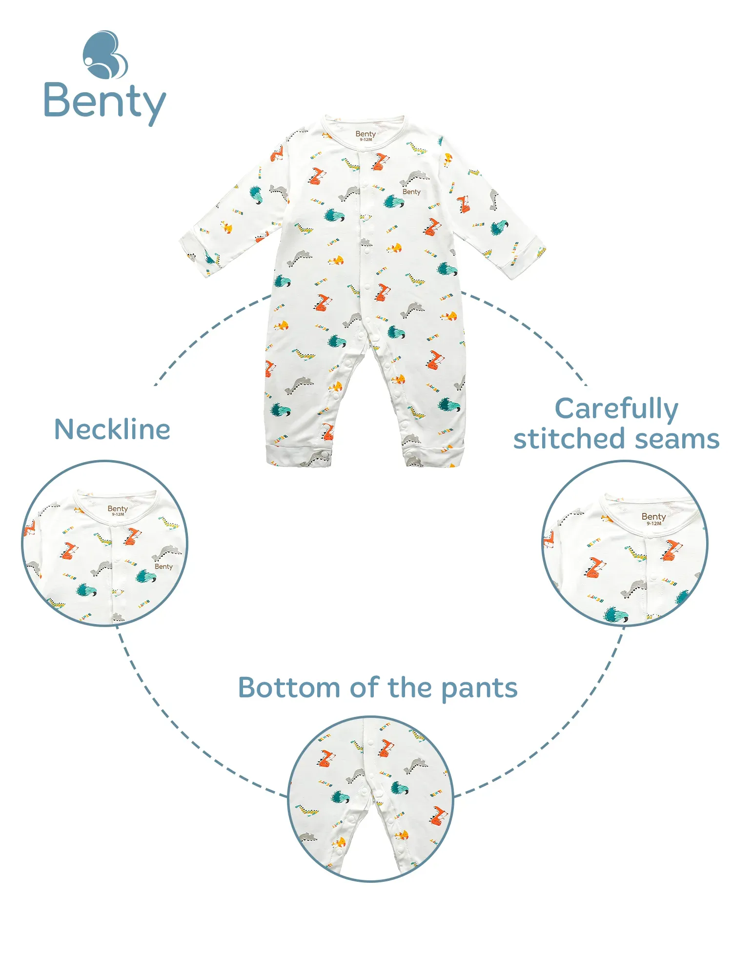 BENTY long-sleeved bodysuit with full print, cute design for babies