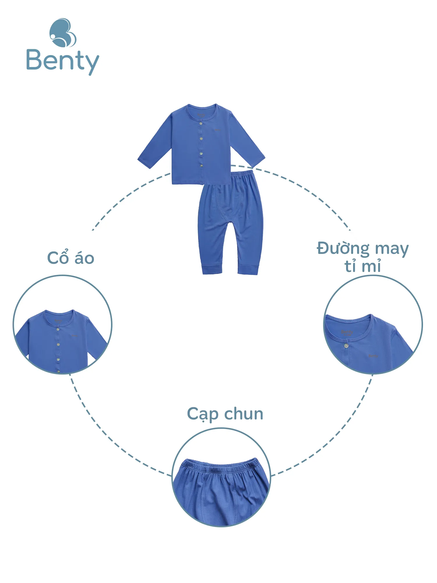 Dài tay cài thẳng trơn BENTY đồ bộ trẻ em mềm mịn mát