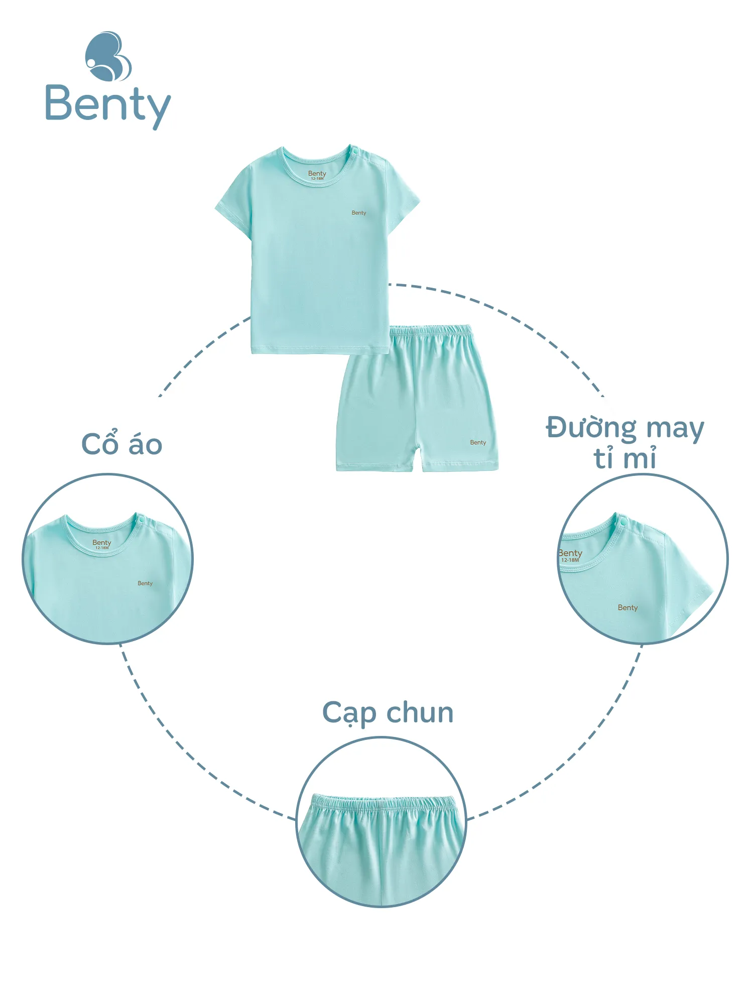 Bộ cộc tay cài vai trơn basic BENTY, thiết kế tiện lợi cho bé