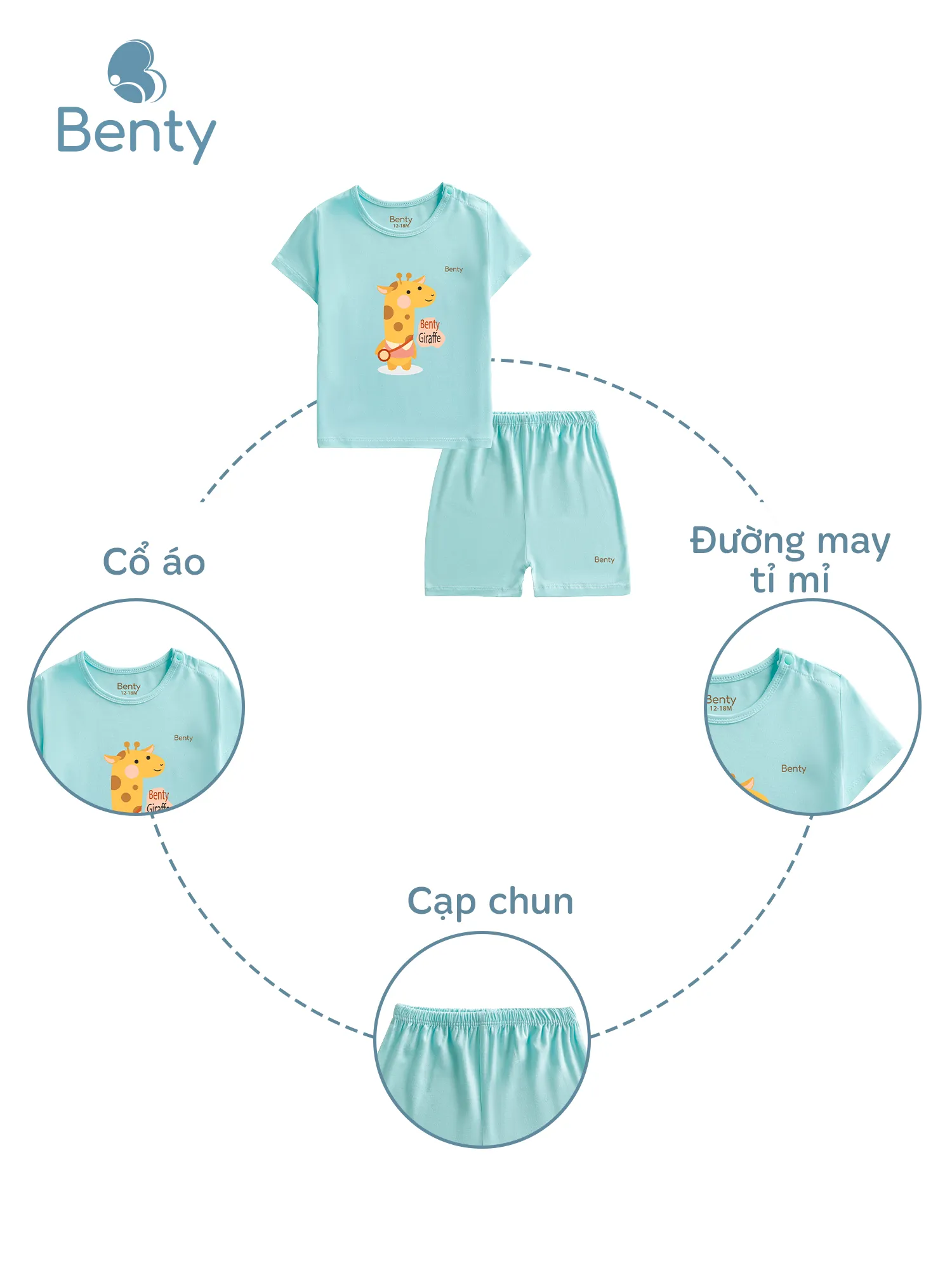 Bộ cộc tay cài vai in hươu BENTY BT003,quần áo trẻ em mềm mịn