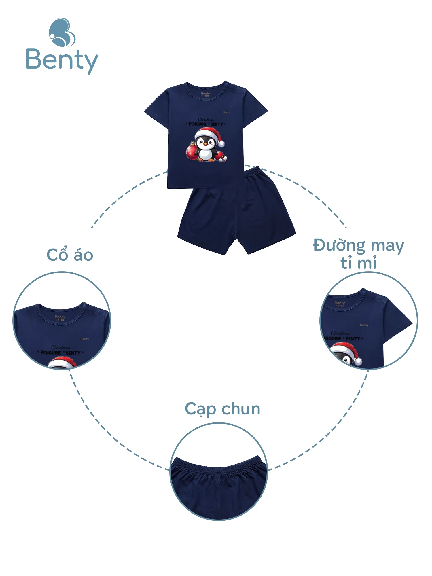 Bộ cộc tay cài vai in hình cánh cụt BENTY BT061, chất cao cấp