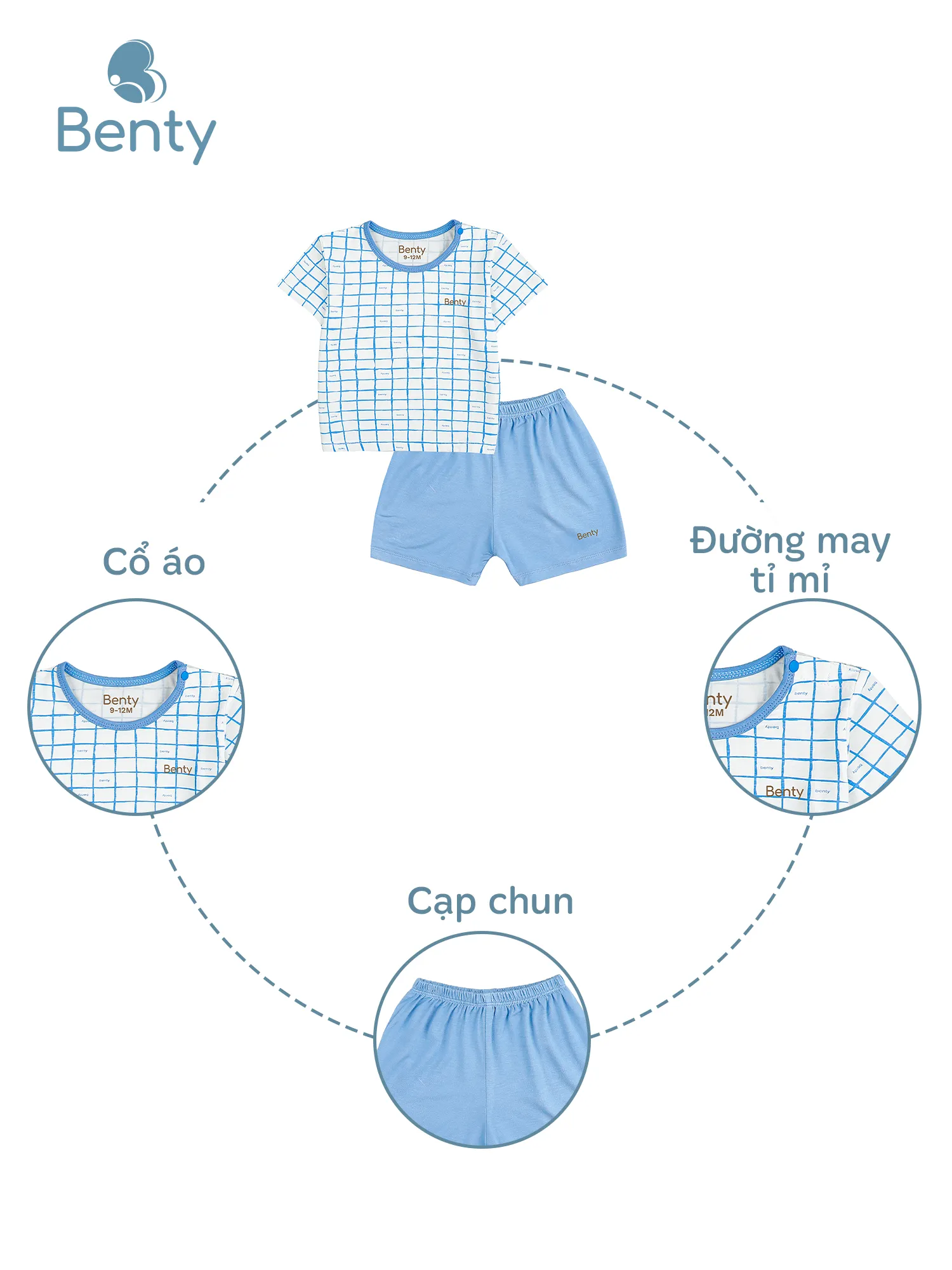 Bộ cộc tay cài vai phối caro BENTY dễ thương, thoáng mát
