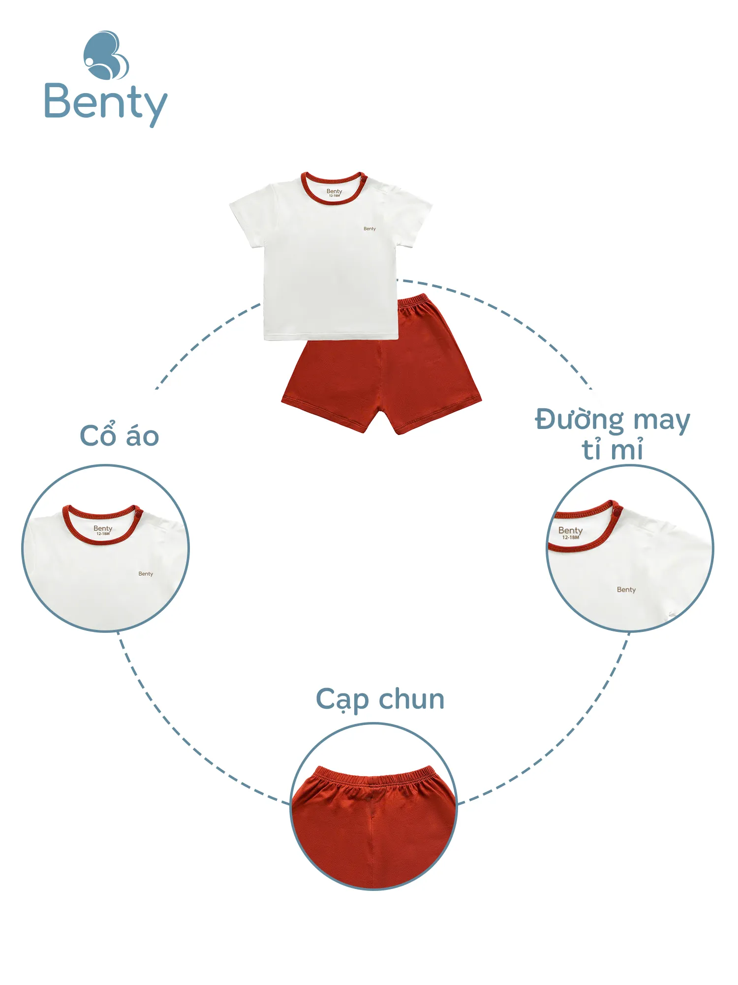 Bộ cộc tay cài vai phối viền BENTY trơn basic, bé dễ mặc