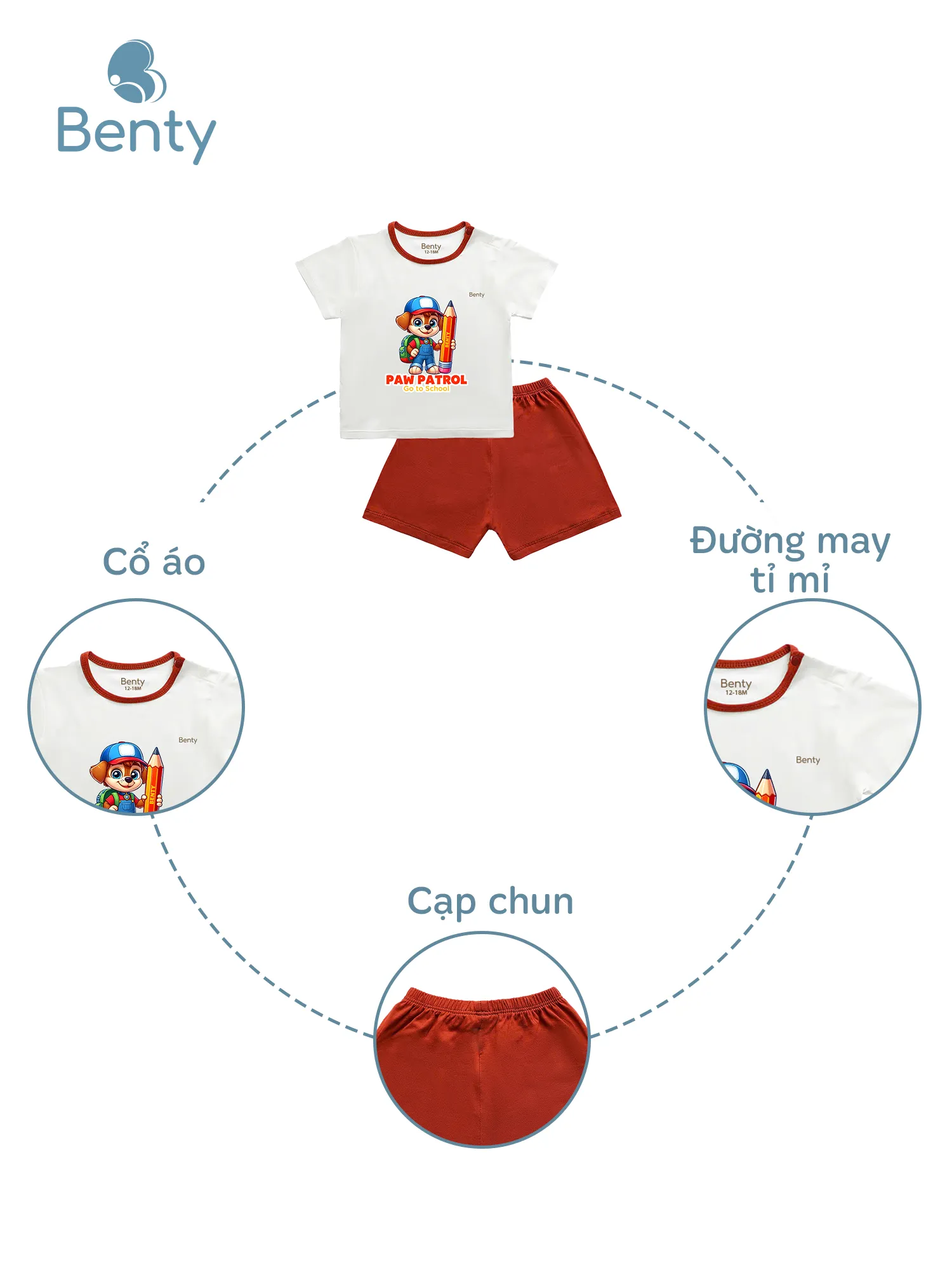 Bộ cộc tay cài vai viền in Paw BT112 BENTY, đồ trẻ em cao cấp