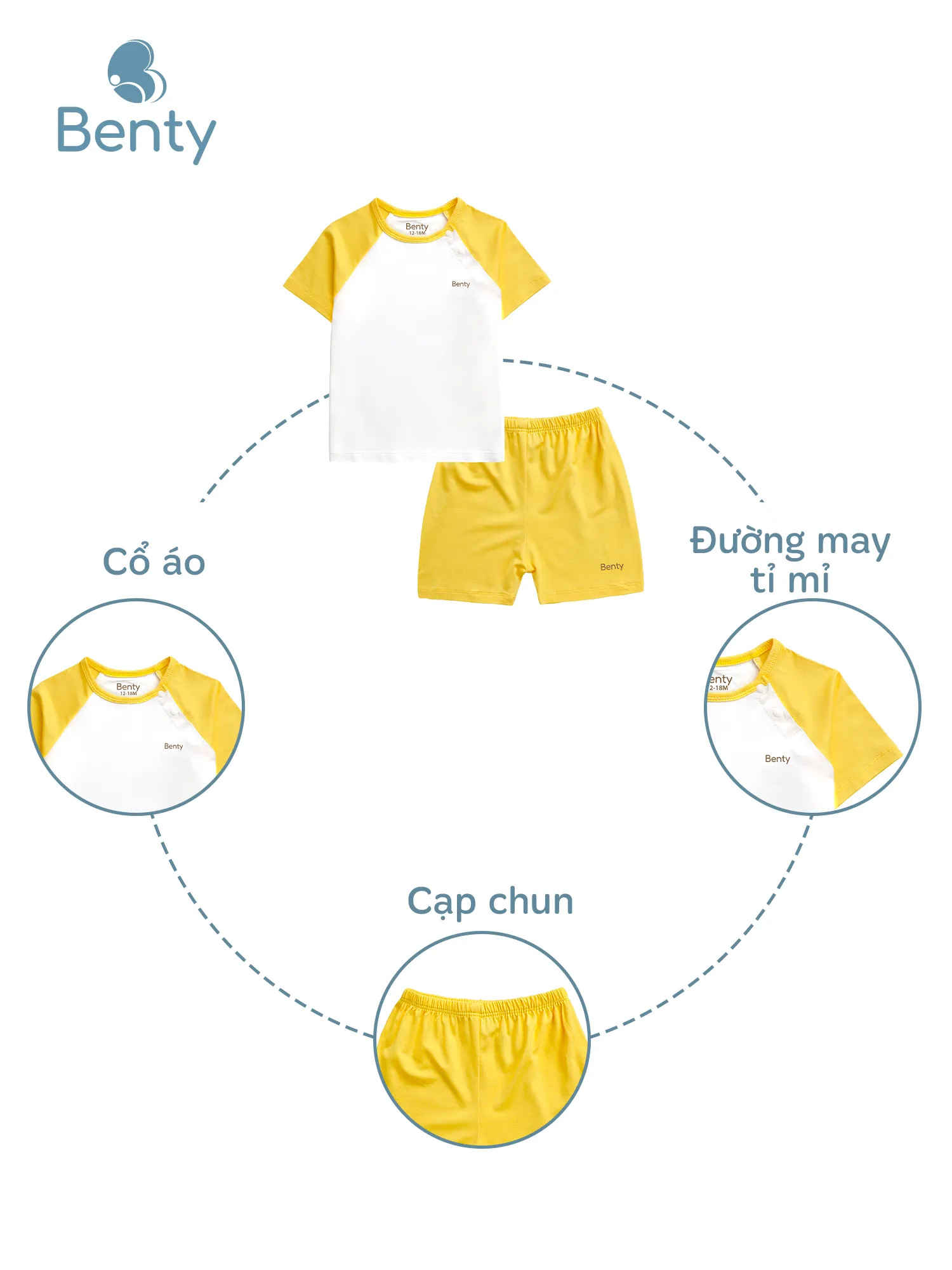 Bộ cộc tay cài chéo trơn nền trắng BENTY, basic cho bé