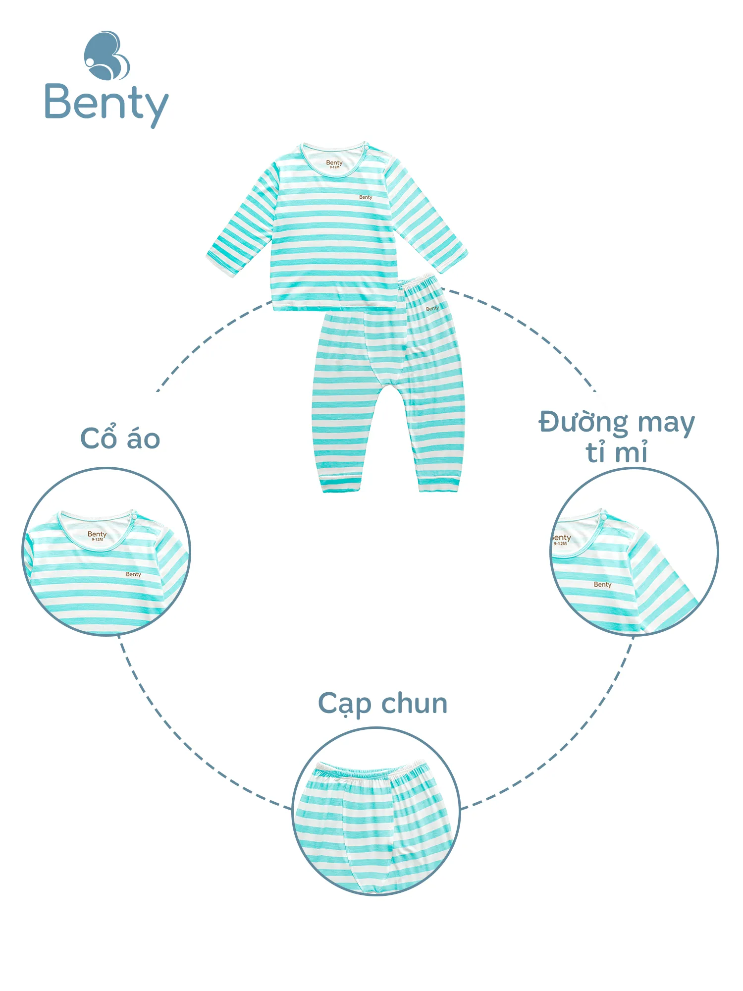 Dài cài vai sọc lớn BENTY chất vải an toàn cho làn da bé