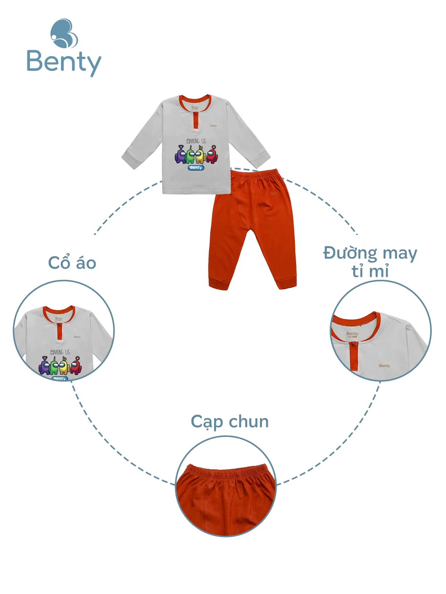 Dài cổ trụ phối xám BT044 BENTY đồ bộ cao cấp an toàn
