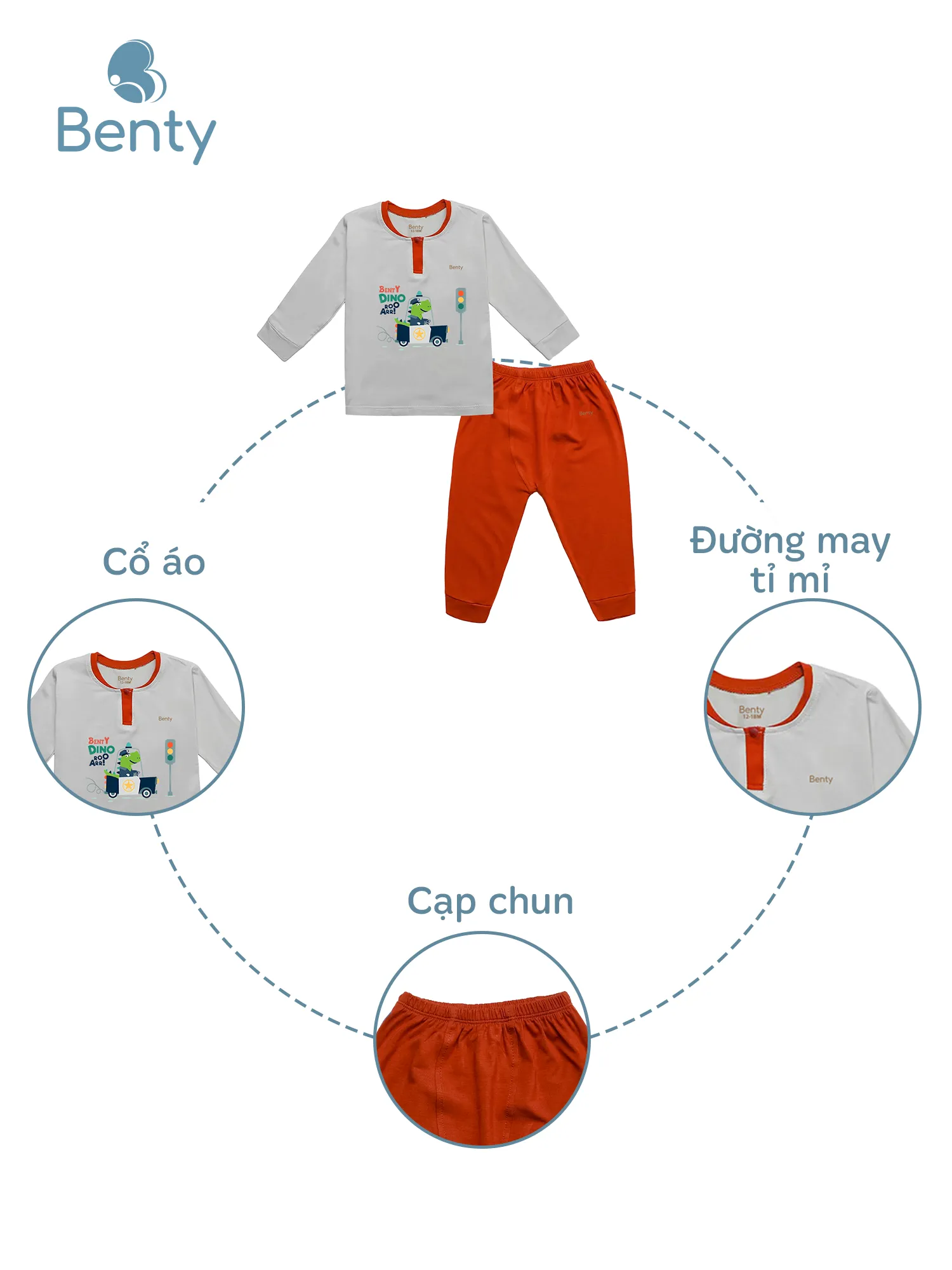 Dài cổ trụ phối xám BT053 BENTY vải mềm mịn kháng khuẩn