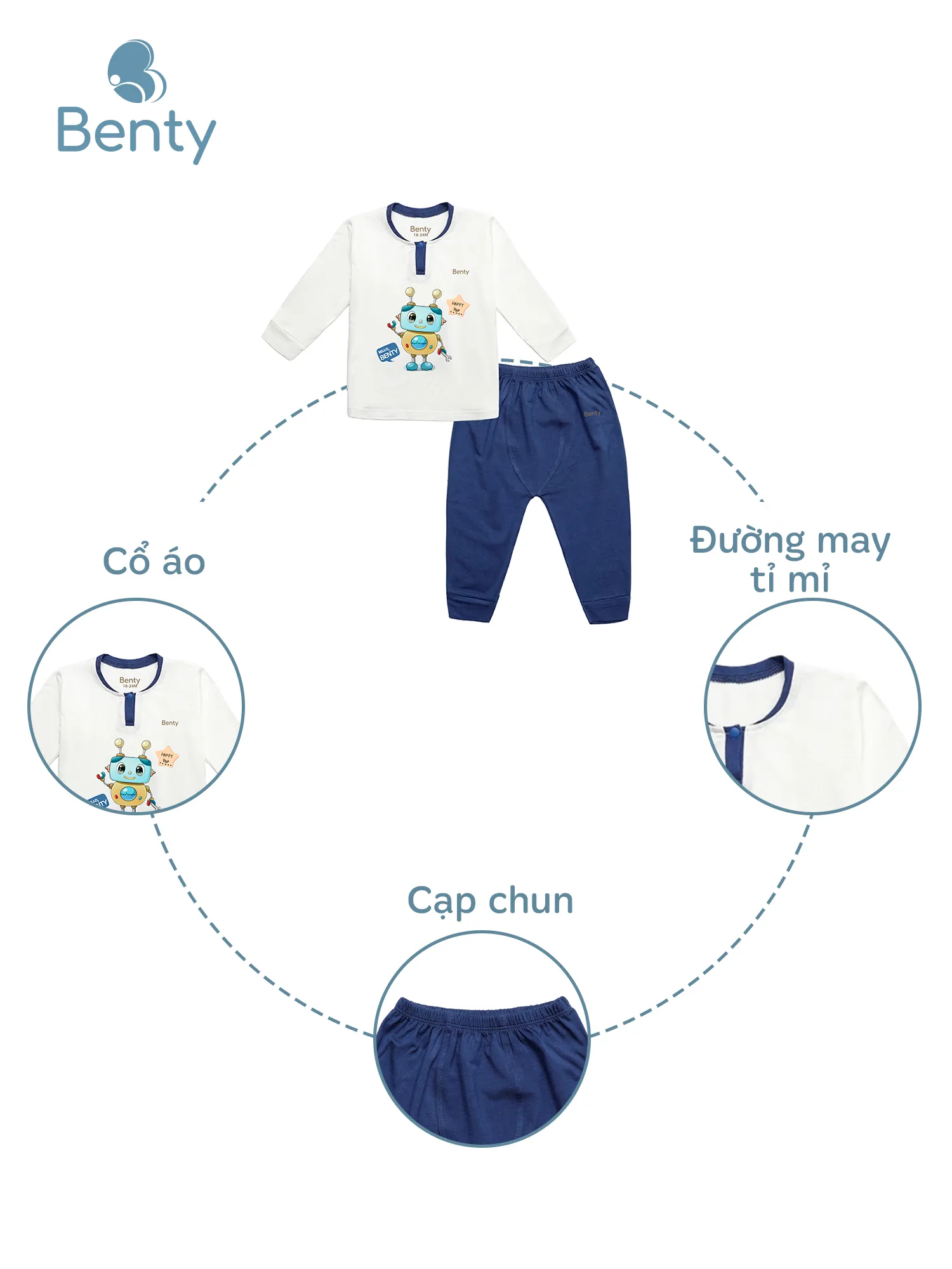 Dài tay cổ trụ BT047 BENTY thấm hút mồ hôi tốt cho bé