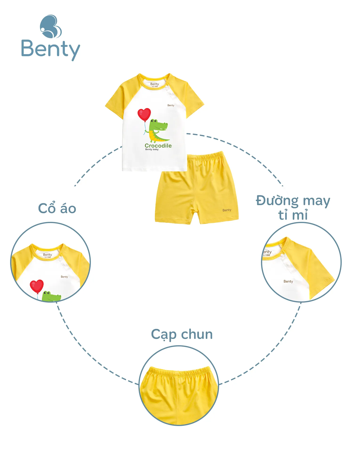 Bộ cộc tay cài chéo in Crocodile BT009 BENTY, chất vải cao cấp