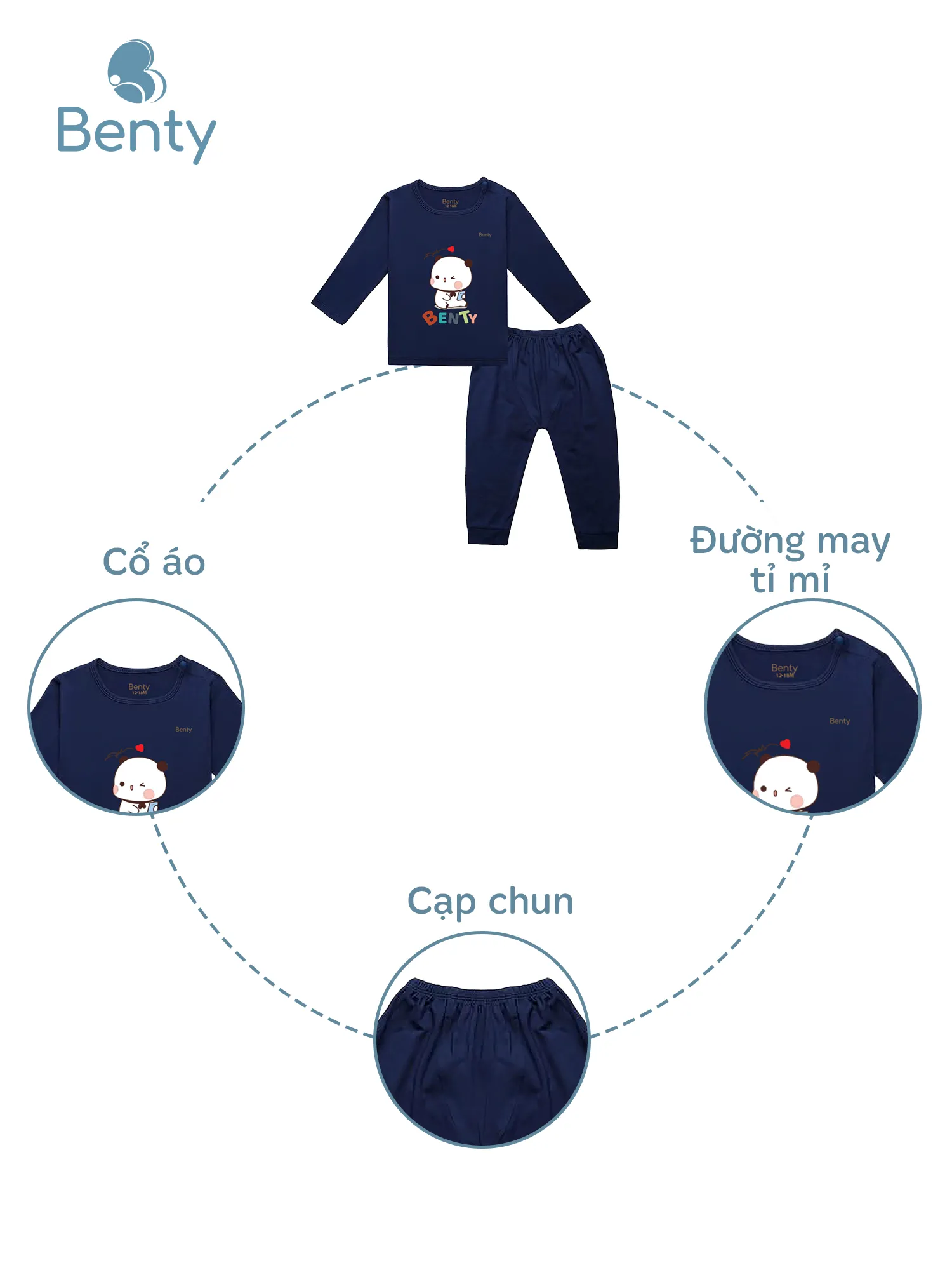 Dài tay cài vai BT008 BENTY dễ thương mềm mịn mát cho bé