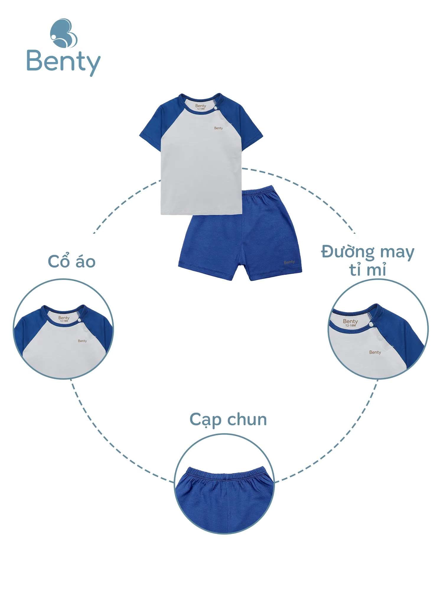 Bộ cộc tay cài chéo trơn nền xám BENTY, basic cho bé