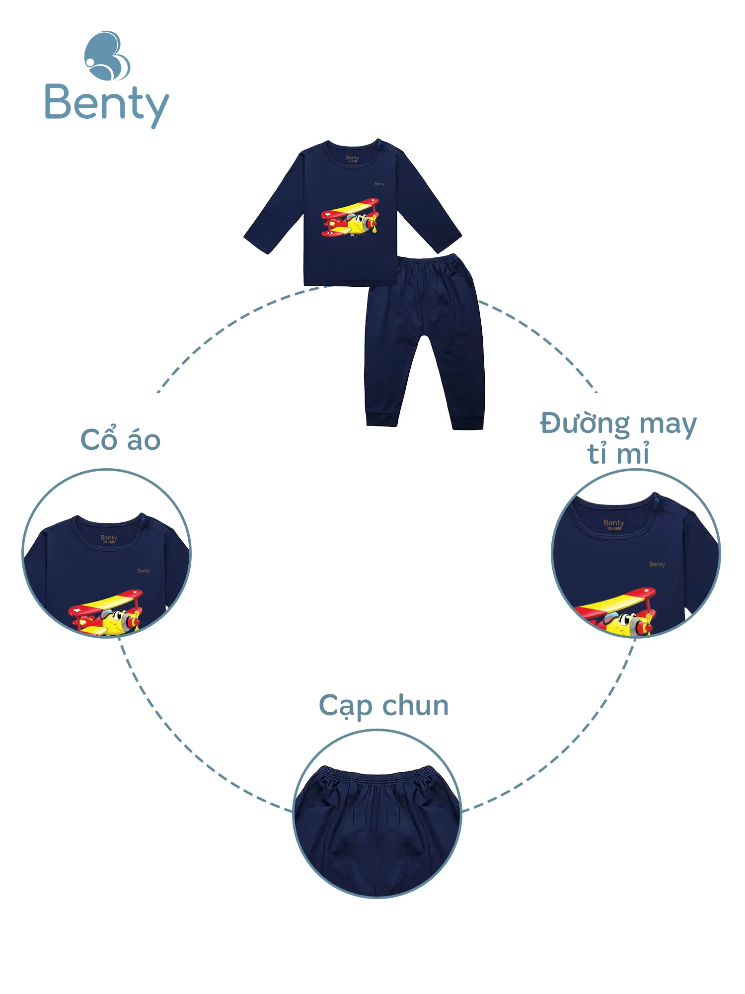 Dài tay cài vai BT038 BENTY đồ bộ trẻ em cao cấp mềm mịn