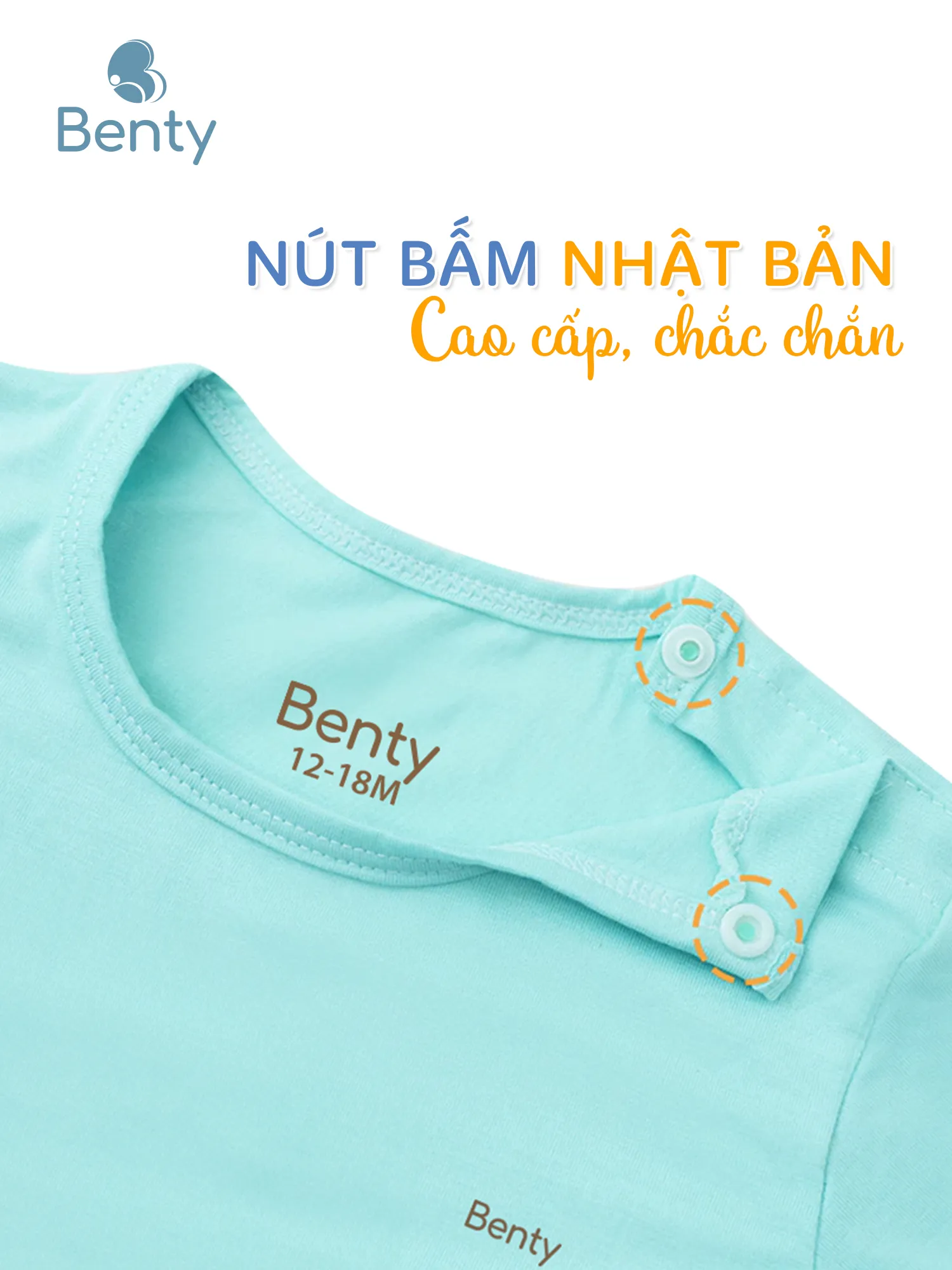 Bộ cộc tay cài vai trơn basic BENTY, thiết kế tiện lợi cho bé