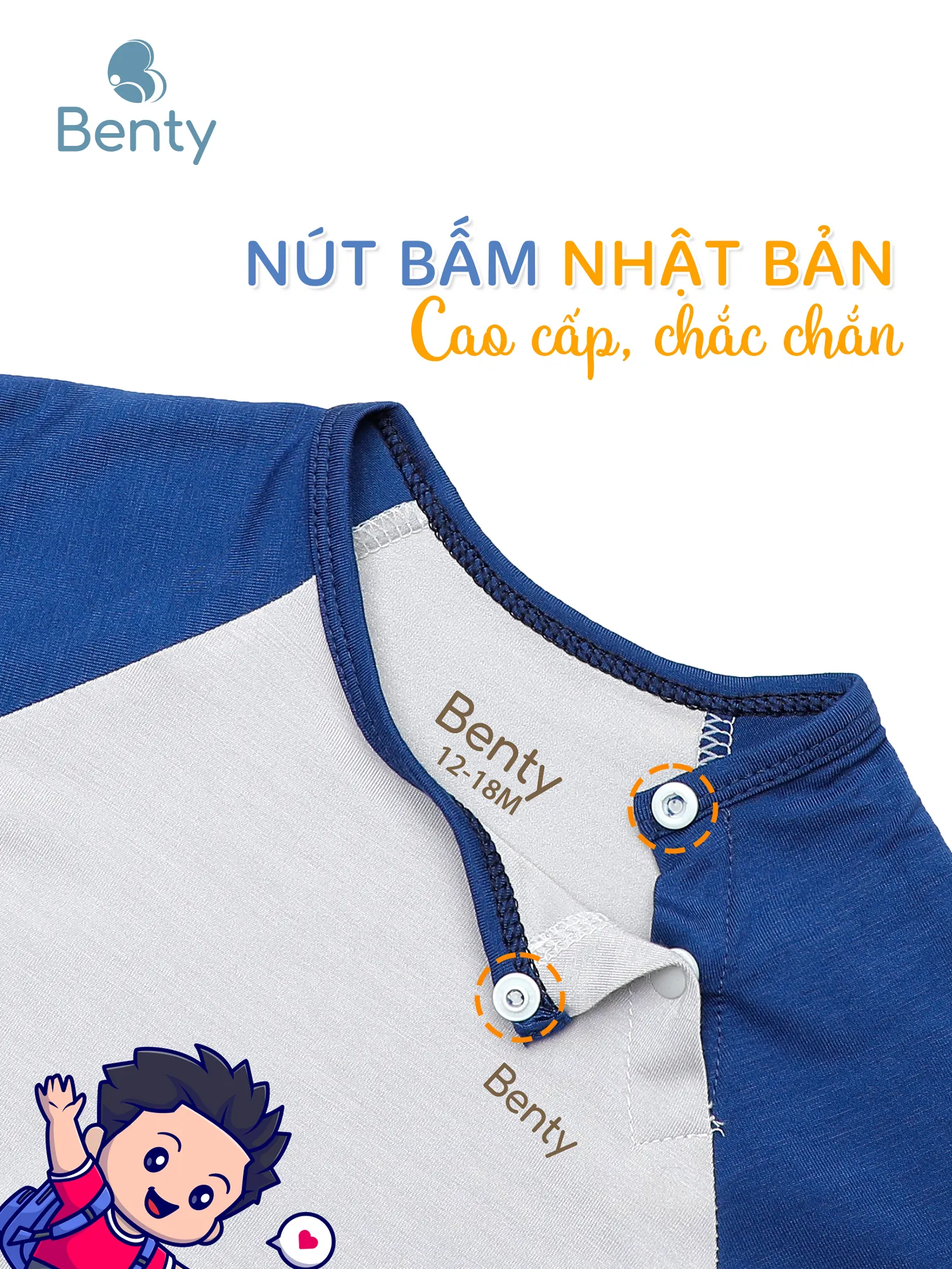 Bộ cộc tay cài chéo phối in BT082 BENTY, chất liệu cao cấp