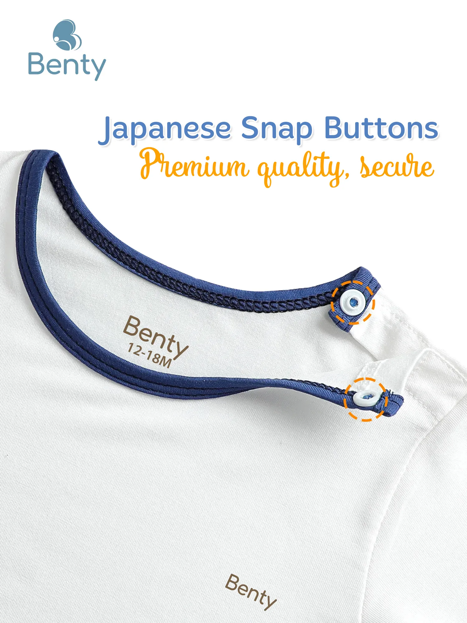 BENTY Long-Sleeve Shoulder-Snap Set with Plain Trim