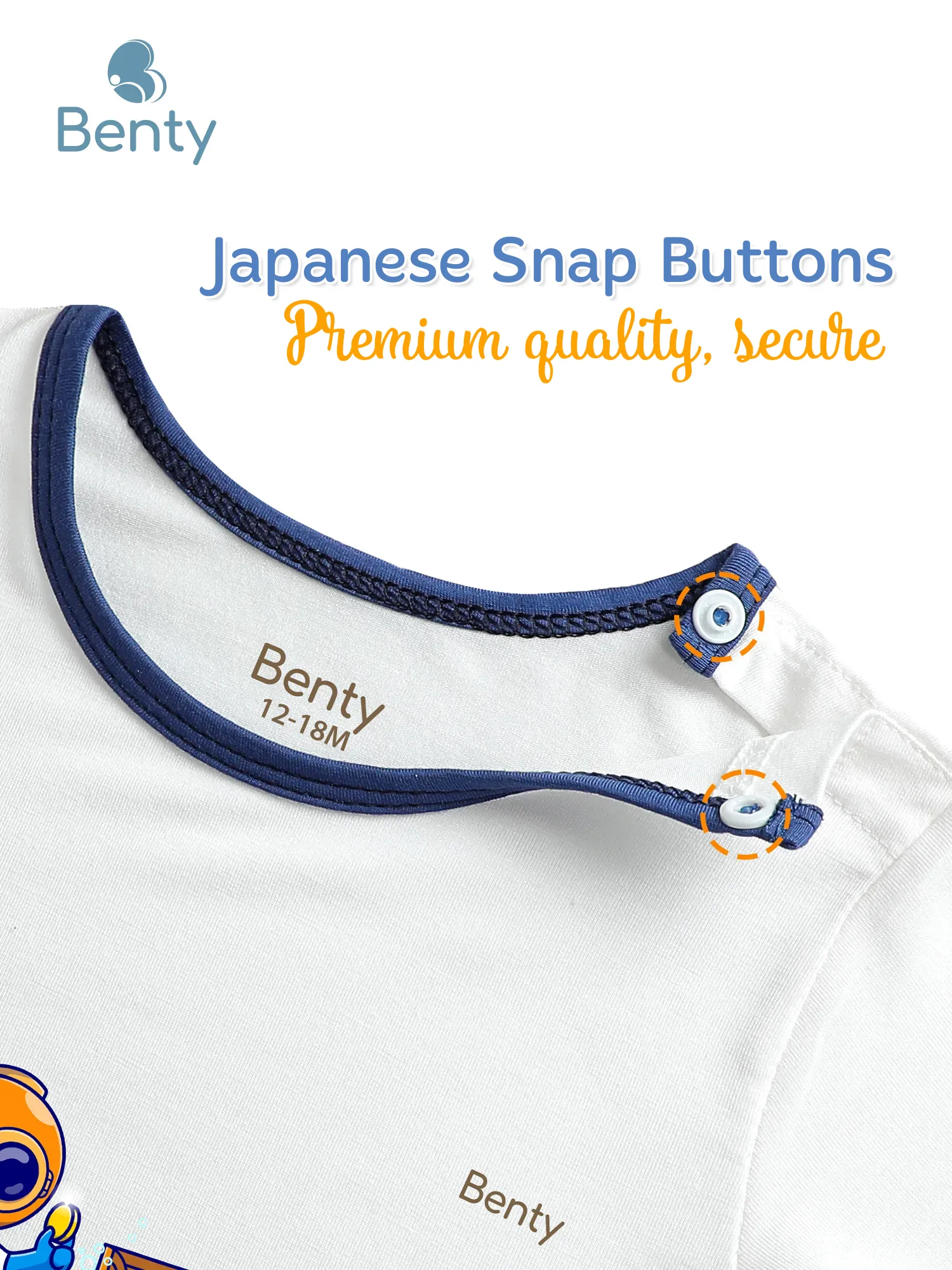 BENTY BT076 Long-Sleeve Shoulder-Snap Set with Trim