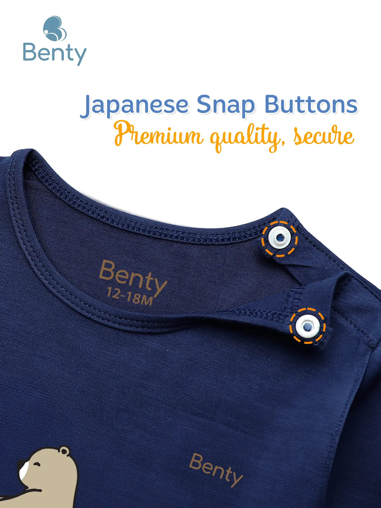 BENTY BT001 Baby Long-Sleeve Shoulder-Snap Set