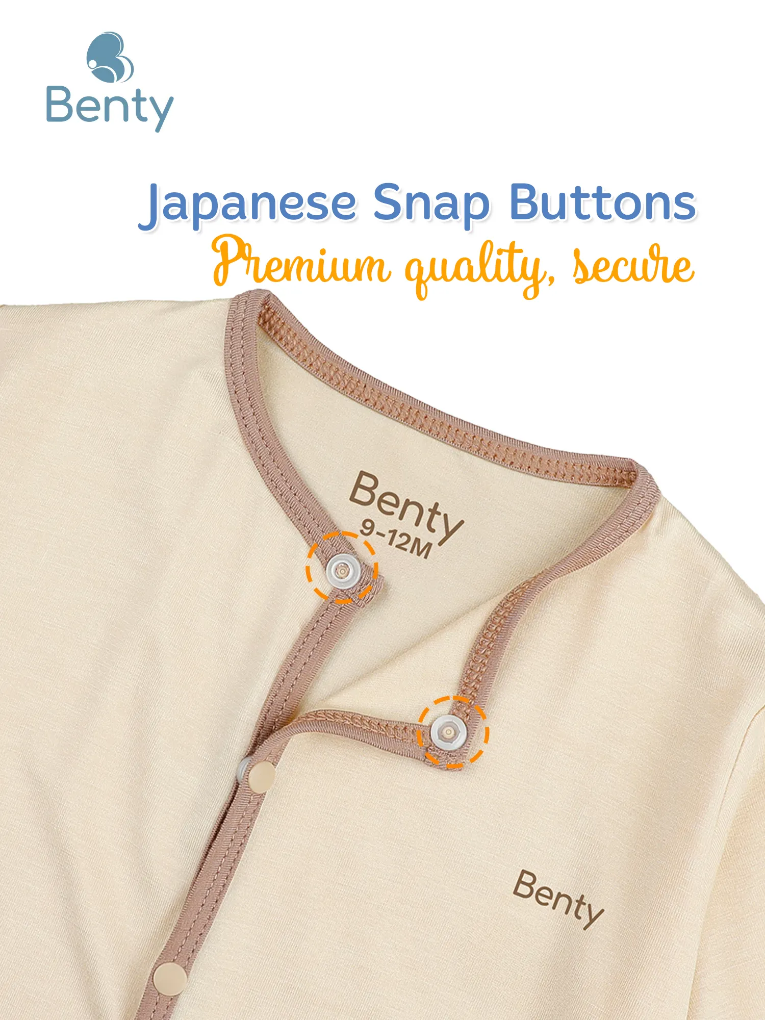 BENTY long-sleeved bodysuit with beige trim for babies