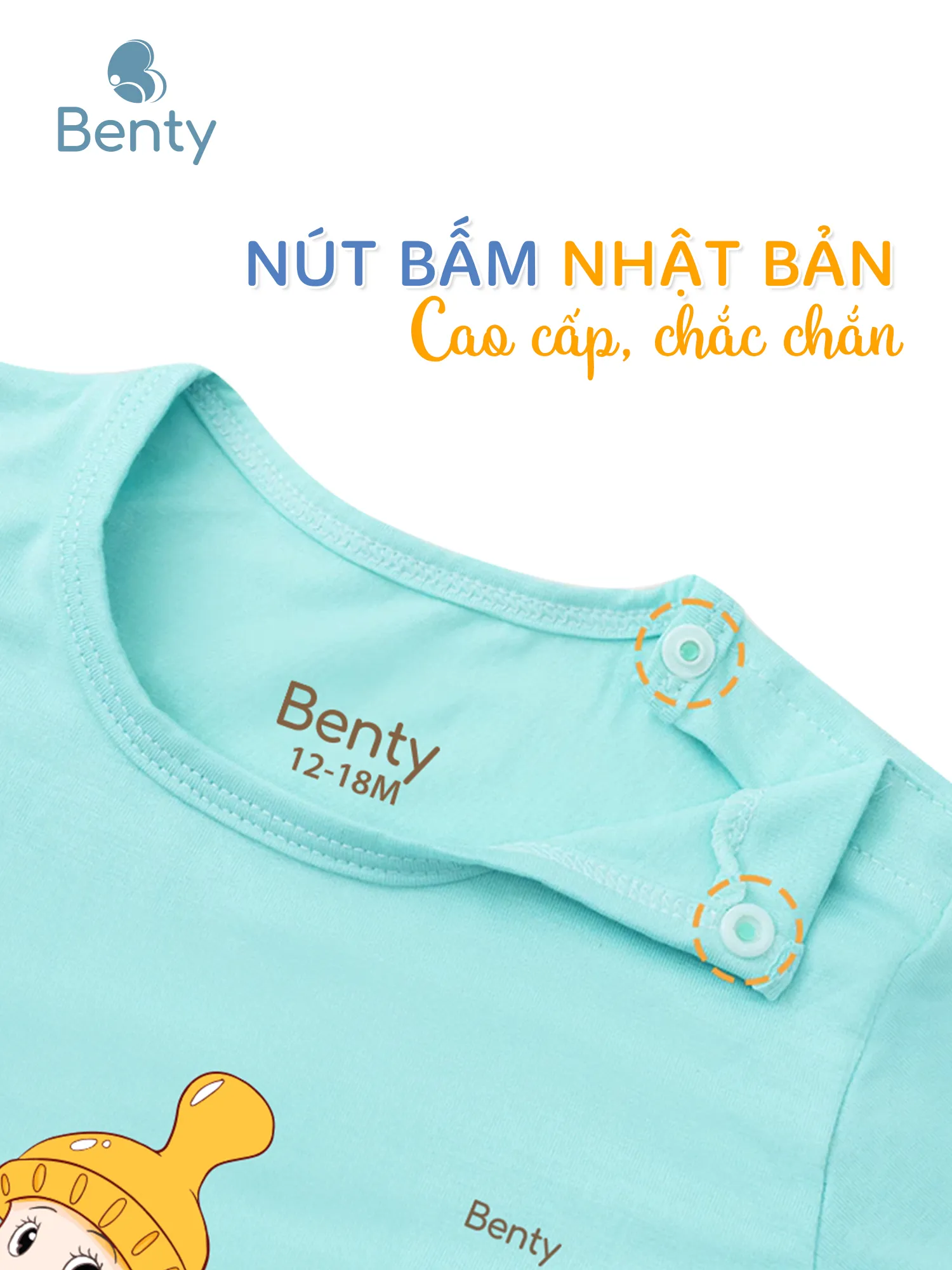 Bộ cộc tay cài vai in baby BT006 BENTY,cho bé mặc điều hòa