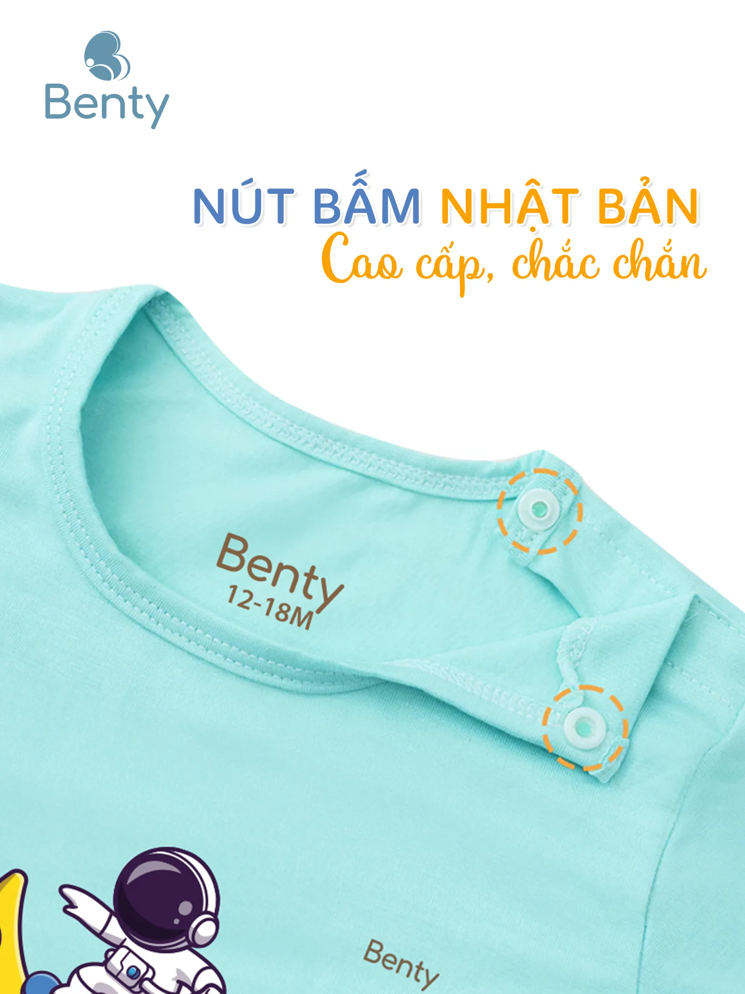 Bộ cộc tay cài vai BENTY in BT004 vũ trụ, mịn mát cho bé yêu