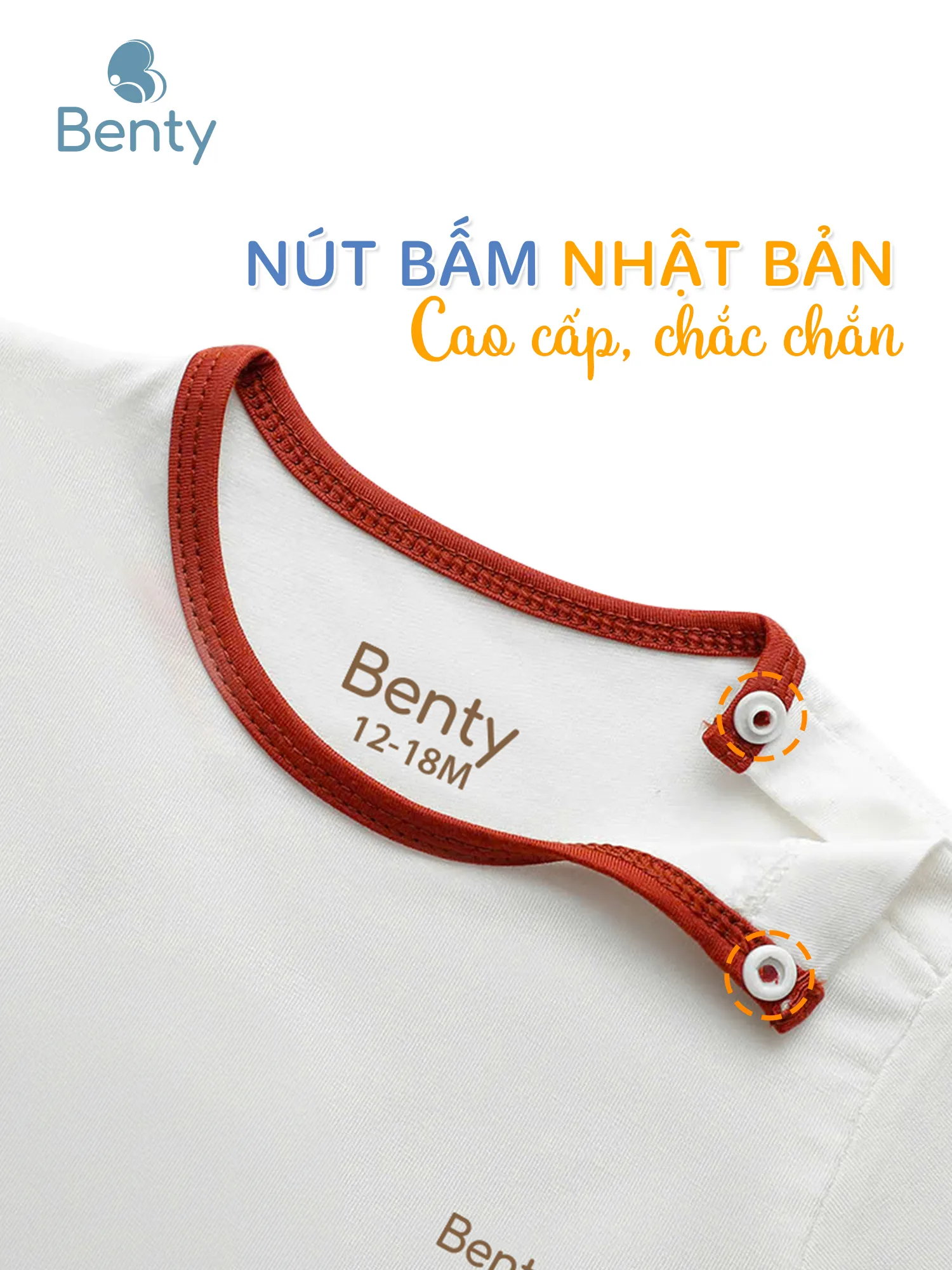 Bộ cộc tay cài vai phối viền BENTY trơn basic, bé dễ mặc