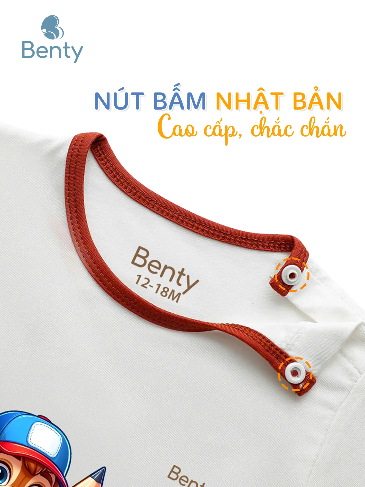 Bộ cộc tay cài vai viền in Paw BT112 BENTY, đồ trẻ em cao cấp