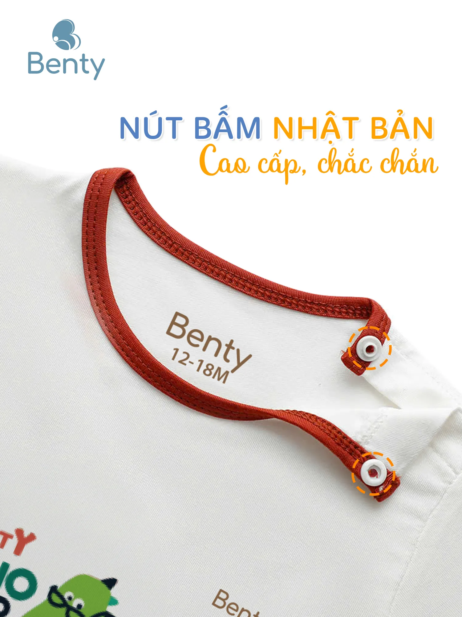 Bộ cộc tay cài vai viền in khủng long BT051 BENTY, chất mềm mịn